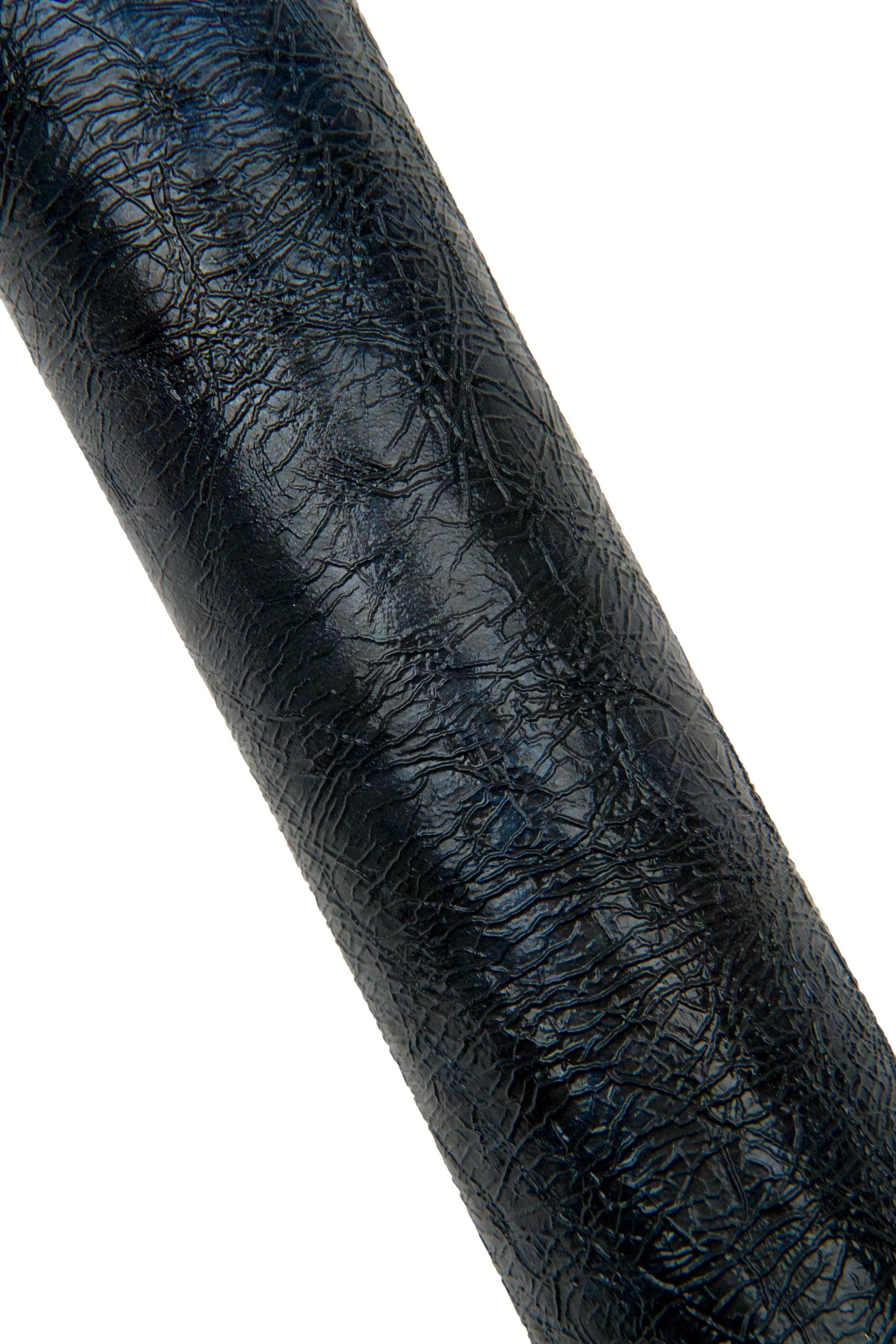 Black Grained leather skin with blue shades - glossy goatskin, soft patent effect hide for hobbyists B17935-TB La Garzarara