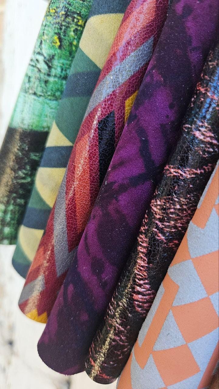 10 Colorful Printed Leather Scraps RANDOM selection, GEOMETRIC and ABSTRACT leather scraps 5x5" / 12x12 cm and 10x8" / 20x25 cm RT340