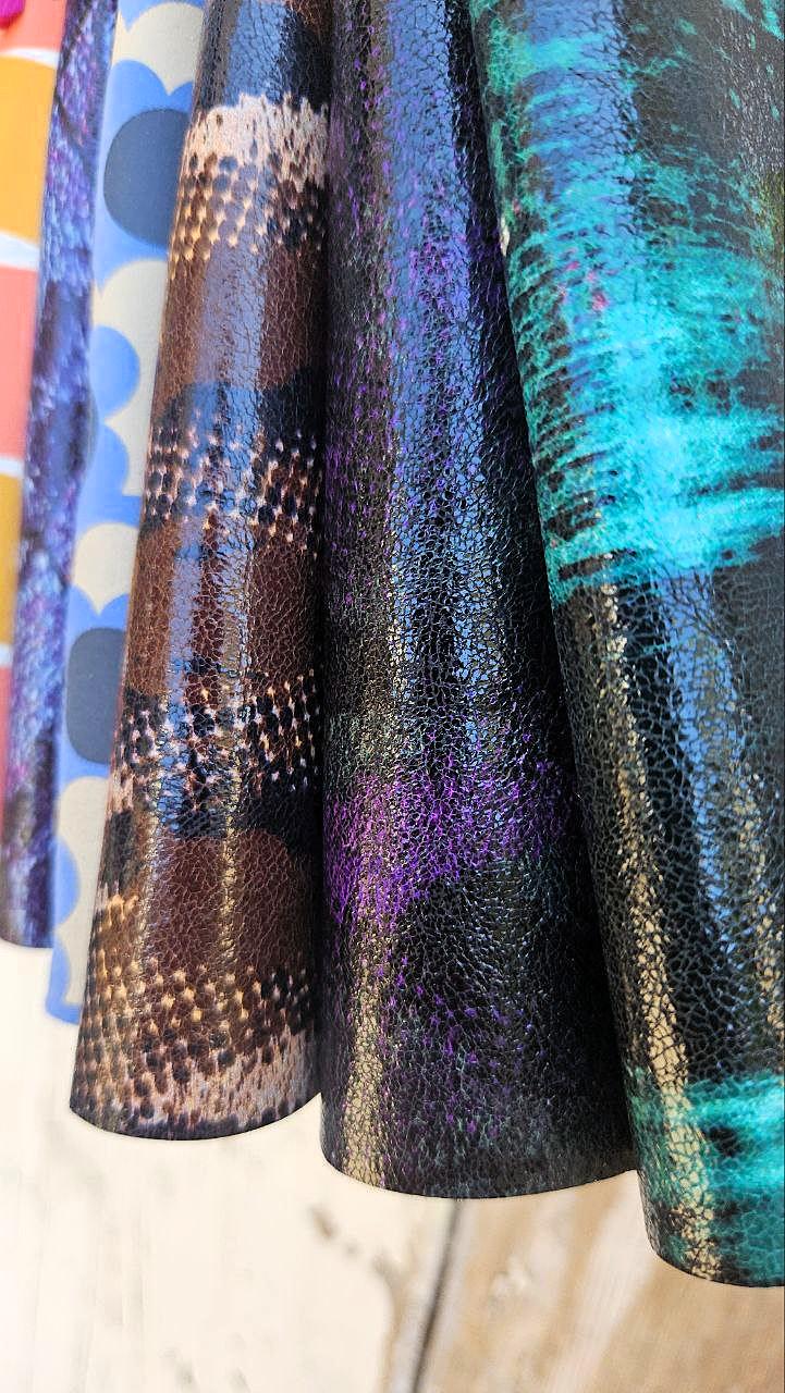 10 Colorful Printed Leather Scraps RANDOM selection, GEOMETRIC and ABSTRACT leather scraps 5x5" / 12x12 cm and 10x8" / 20x25 cm RT340