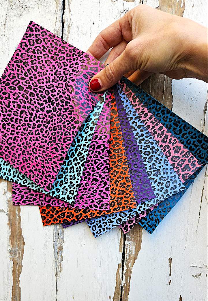 Colorful Leopard Print Leather Scraps, Multicolor Animal Print Offcuts, Random Assorted Cheetah Pieces for Crafts and DIY 6x5" 15x12 RT73/B