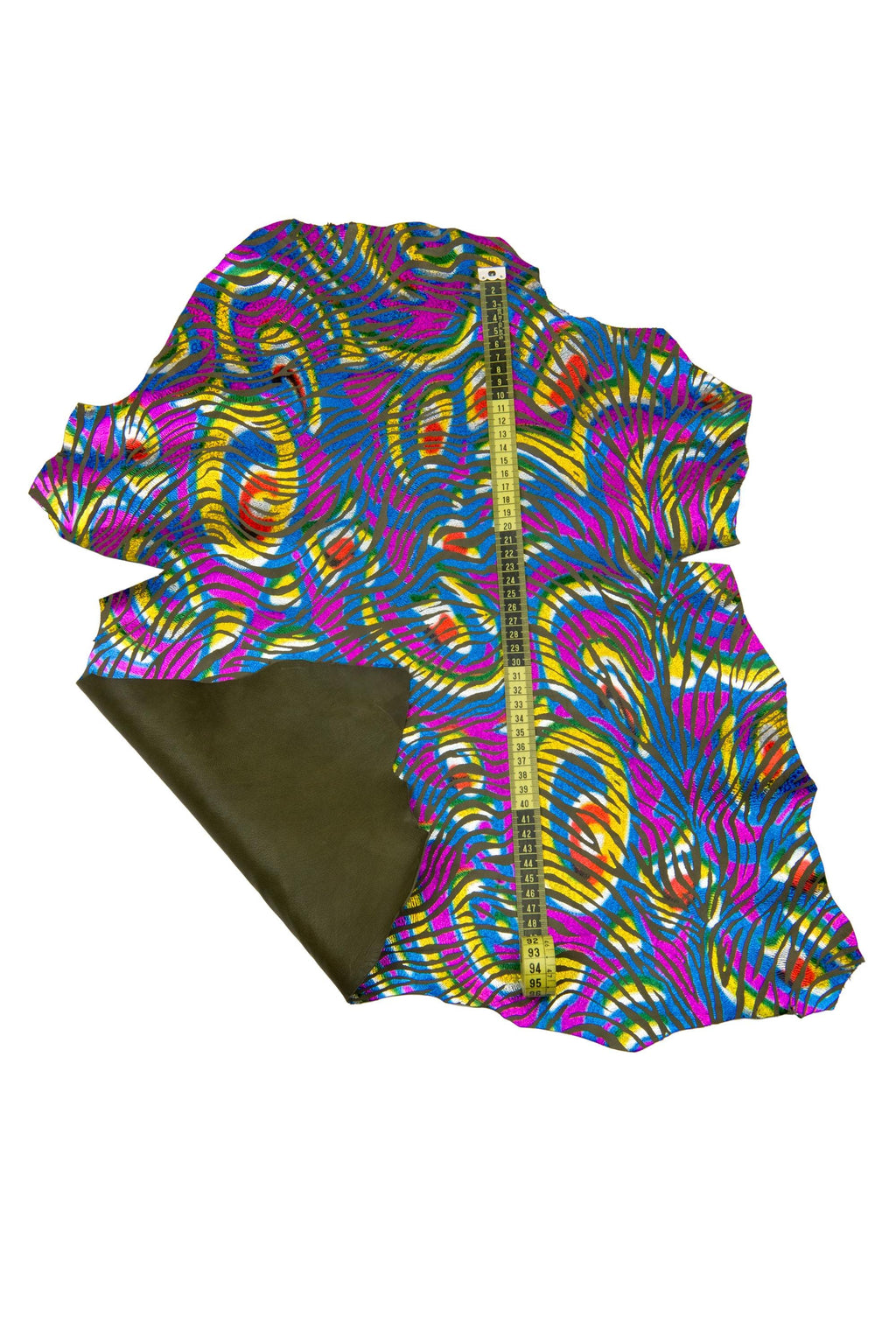 IRIDESCENT multicolor ZEBRA printed leather skin, military green suede goatskin - metallic animal print B17828-MT(st) La Garzarara