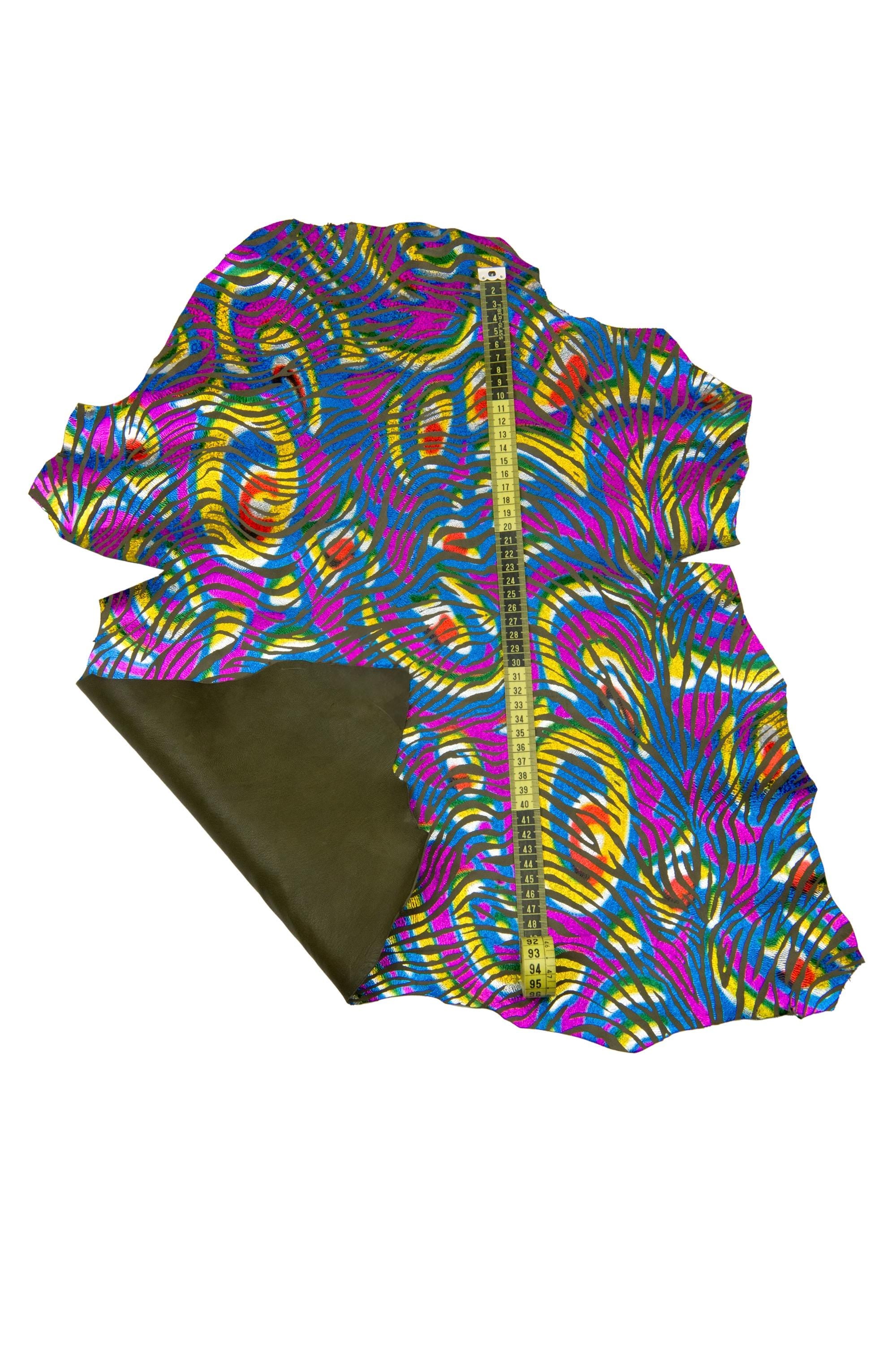 IRIDESCENT multicolor ZEBRA printed leather skin, military green suede goatskin - metallic animal print B17828-MT(st) La Garzarara