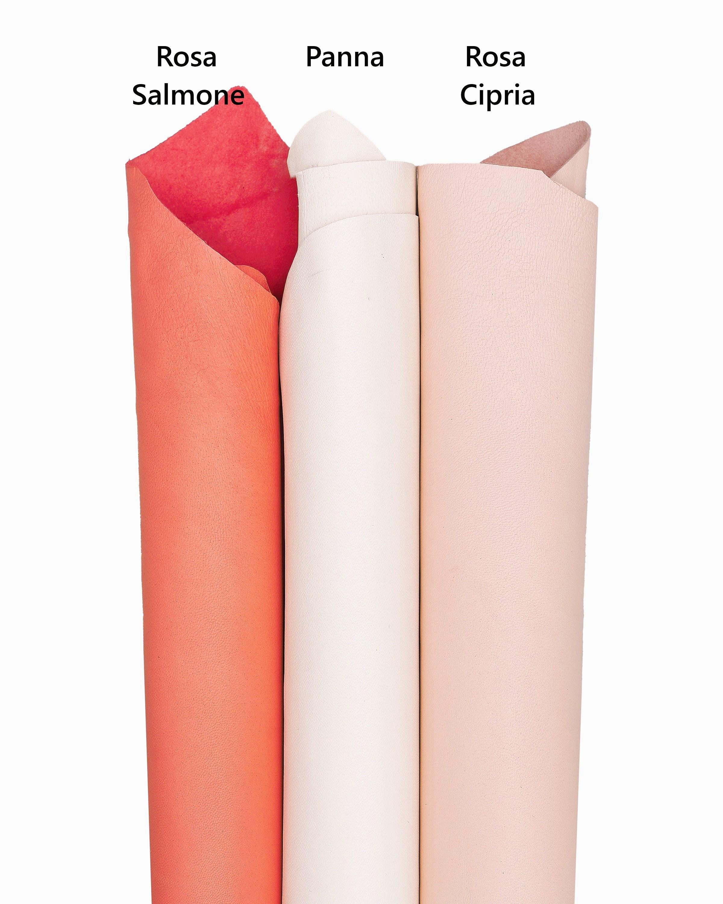 Thin soft lamb leather skins, cream and pink, supple lambskins, smooth silky sheepskin for garments and diy projects B17603-TU La Garzarara