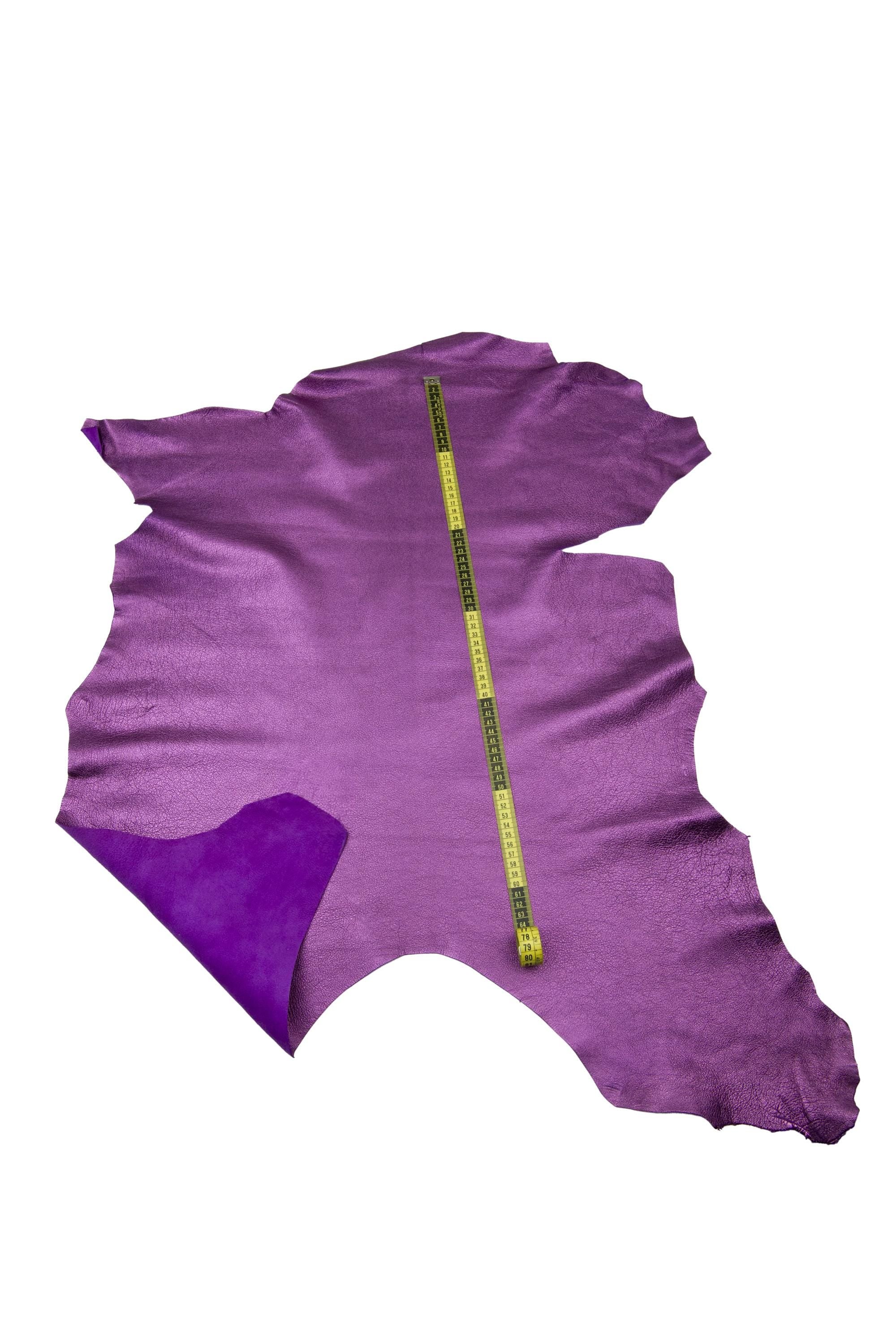 Purple leather skin, METALLIC tiny pebble GRAIN printed goatskin, soft sparkle hide for diy projects B17882-MT La Garzarara