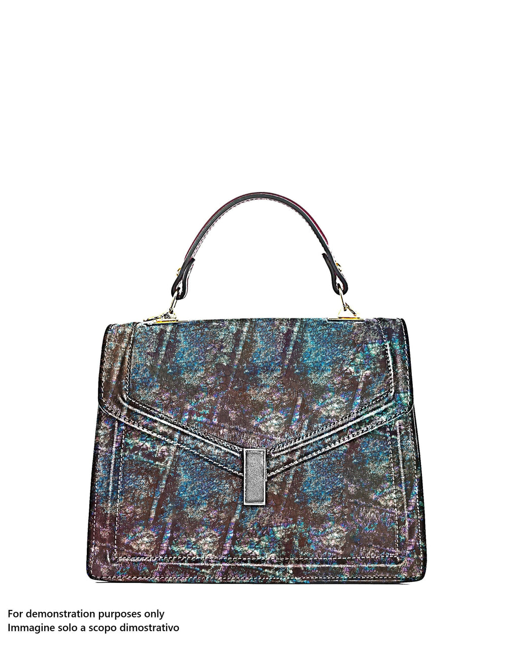 Brown HOLOGRAPHIC leather hide, multicolor metallic print on SALMON band, soft material B17899-MT(st) La Garzarara