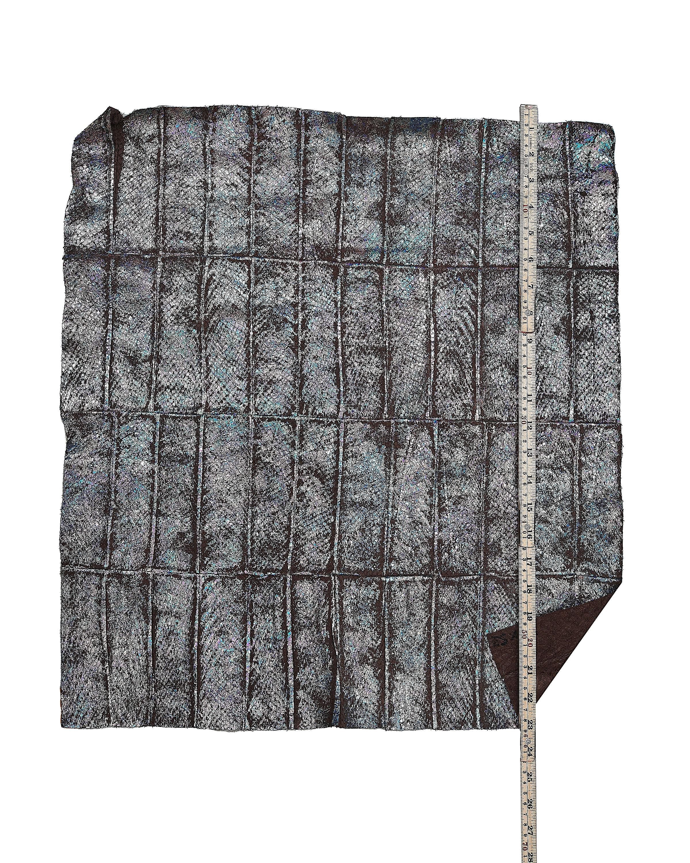 Brown HOLOGRAPHIC leather hide, multicolor metallic print on SALMON band, soft material B17899-MT(st) La Garzarara