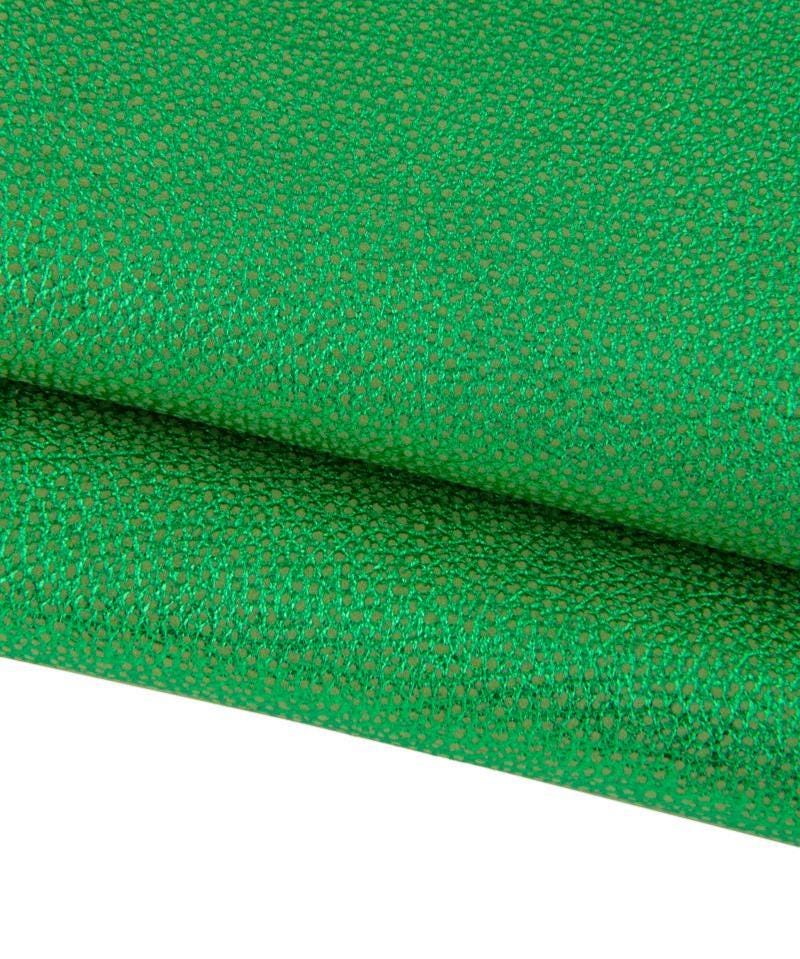 Green GRAINY leather skin, pebble grain printed metallic goatskin, pink sparkle hide for diy projects B17373-MT La Garzarara