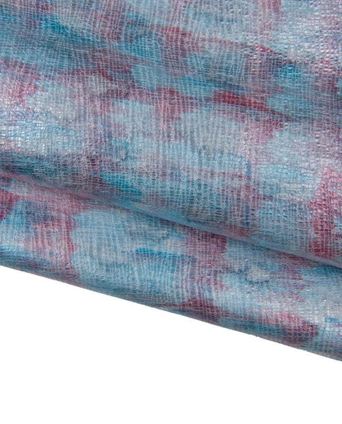 Blue Watercolor Print Leather Hide, Pastel Artistic Leather Skin, Denim Metallic tie dye goat lB17355-MT(st) La Garzarara