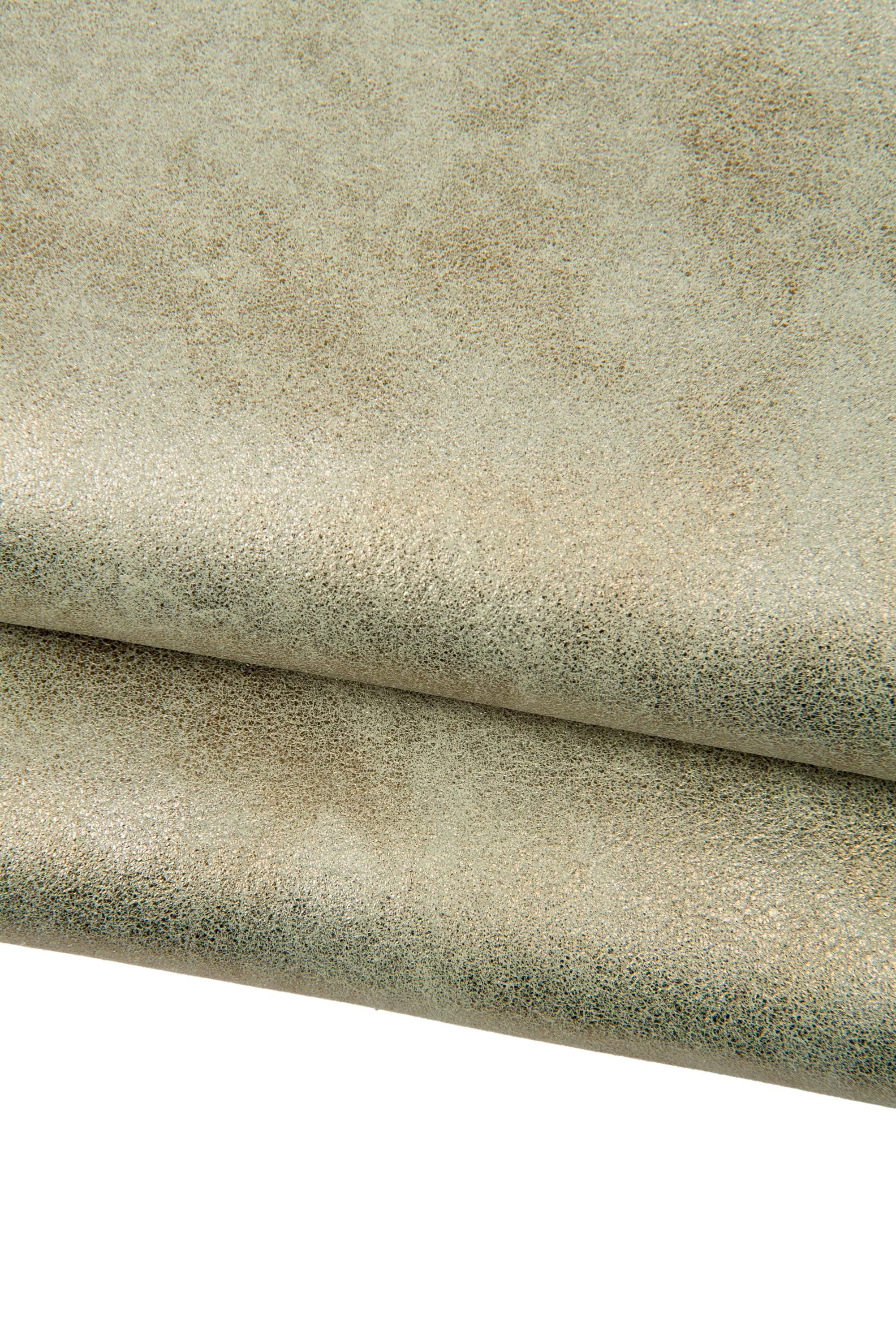 Steelmetal - bronze METALLIC leather - greenish suede base - BRIGHT sparkle soft goatskin hide B17916-MT La Garzarara