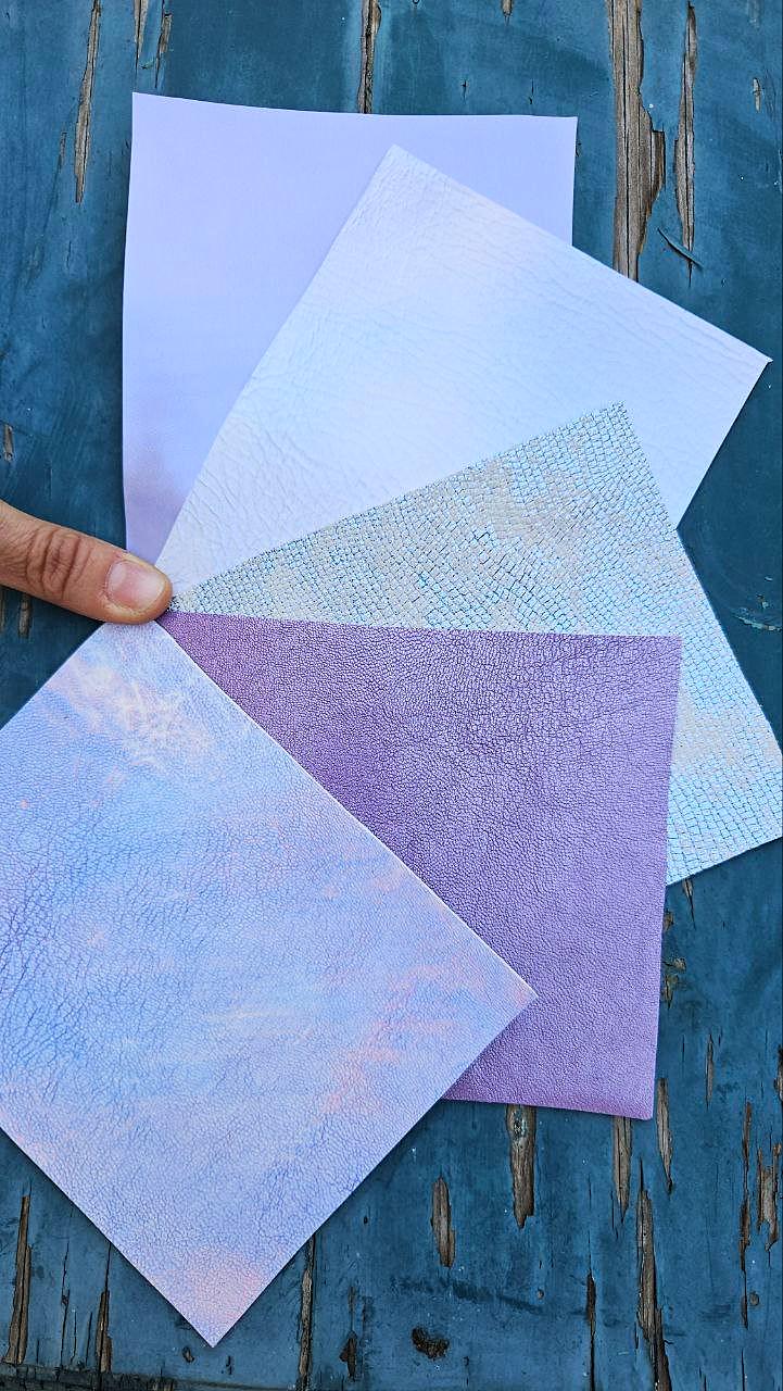 Pastel and Iridescent Leather Scraps, Lilac Pearl and Holographic Offcuts, Shimmer Metallic Leather Pieces RT331 La Garzarara