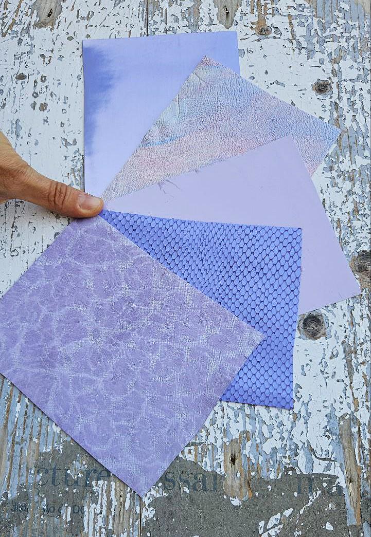 Lilac Leather Scraps, Iridescent Metallic and Snakeskin Offcuts, Lavender Mixed Finish Leather Pieces La Garzarara RT332