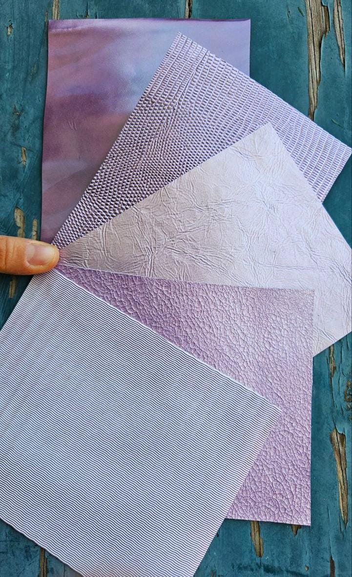 Lilac and Violet Leather Scraps, 5 Selected Iridescent Pieces, Lavender Shimmer and Holographic Finish for Jewelry RT335 La Garzarara