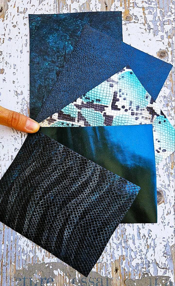 5 Blue and Teal Leather Scraps, Turquoise Navy Offcuts, Craft Leather Pieces for Small Projects RT336 La Garzarara