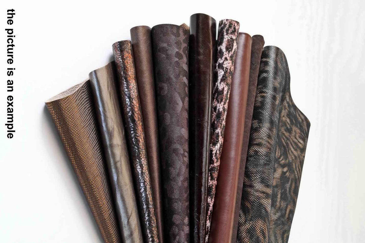 BROWN, DARK brown and BRONZE remnants leather mix fancy textures and prints, italian scraps leather lbs - 1,7 lbs - 2 lbs - 4 lbs B089/B