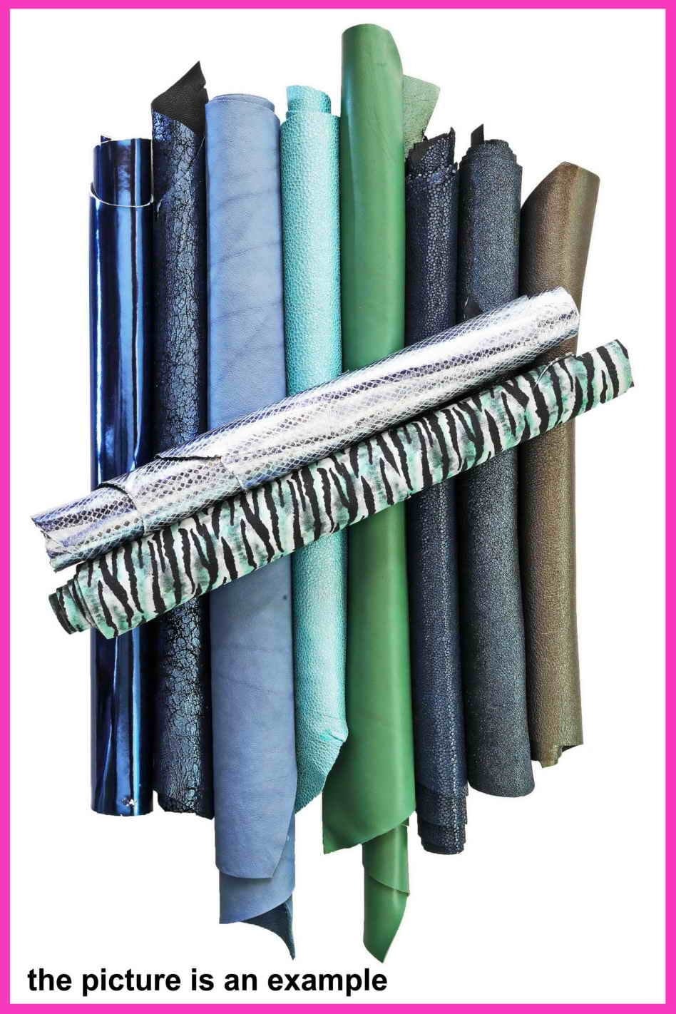 Green Blue Leather remnants , mixed printed laminated leather pieces, random scraps leather for craft B088
