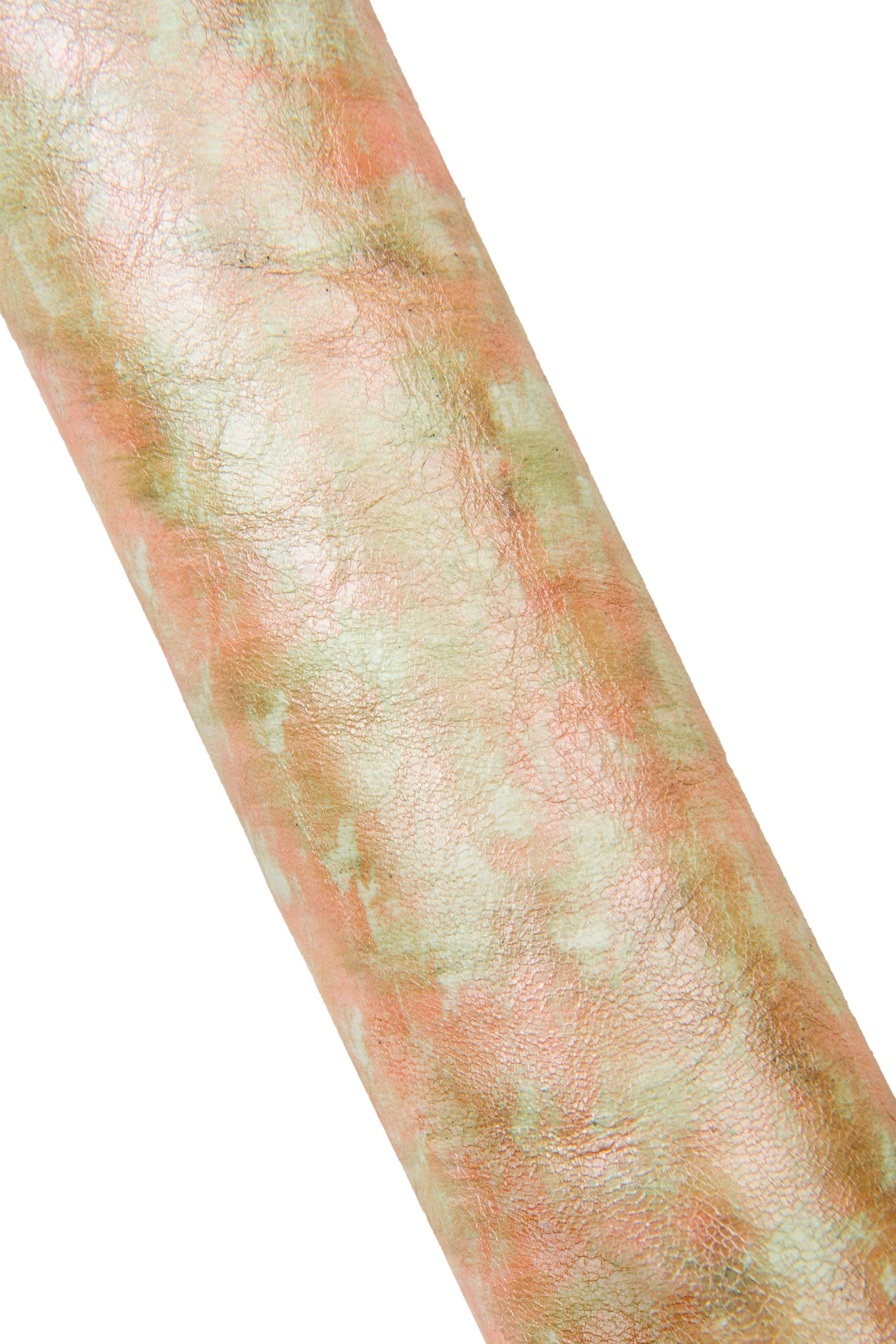 Green - orange TIE DYE printed leather skin, soft pearlized goatskin, hide for diy projects B17878-MT La Garzarara