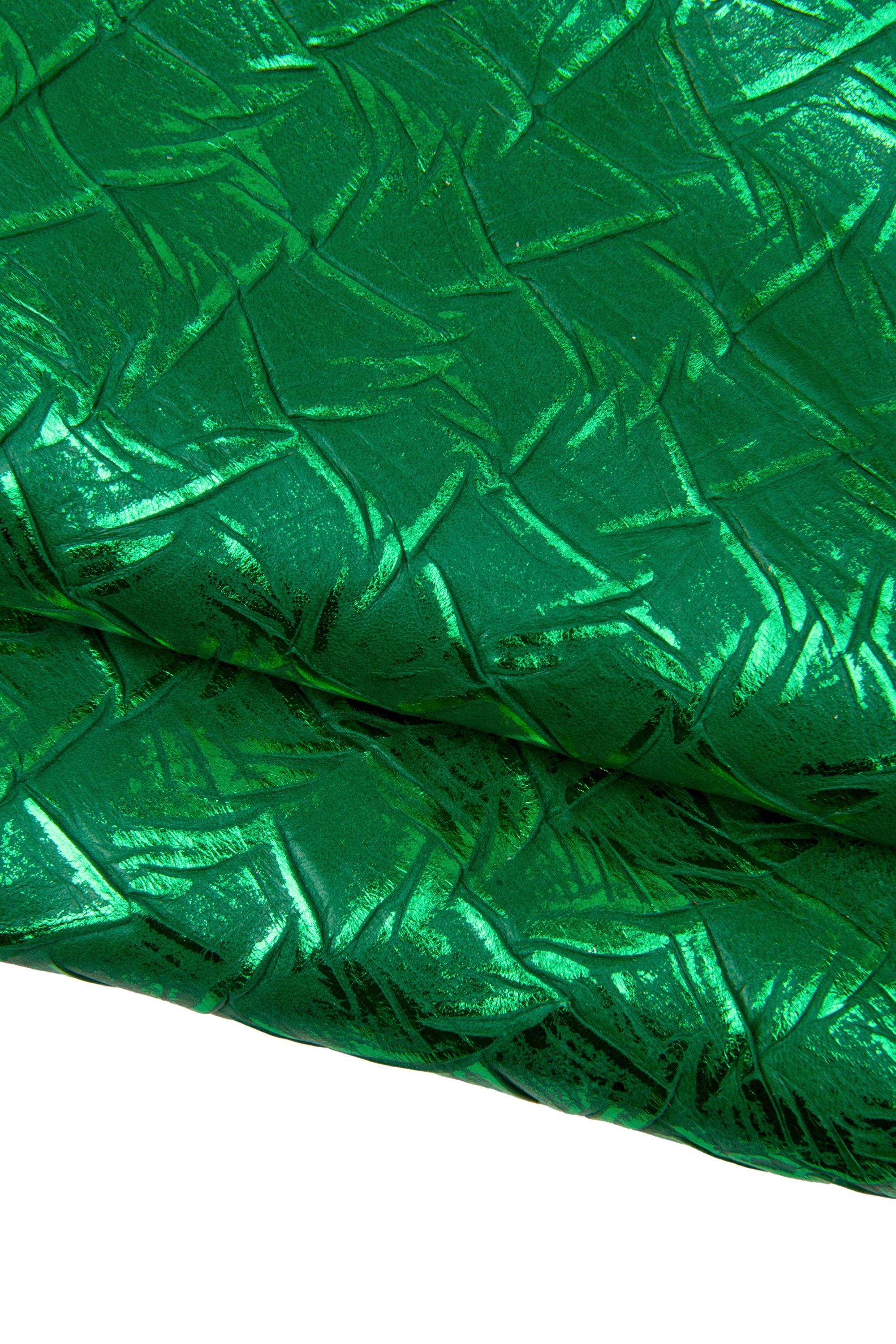 Emerald green Metallic Leather skin, Geometric Pattern Leather hide, embossed Designer Leather HideB17875-MT(st) La Garzarara