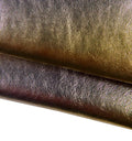 Color-shifting goatskin leather hide, shiny iridescent finish with gold pink purple reflections B16954-MT La Garzarara