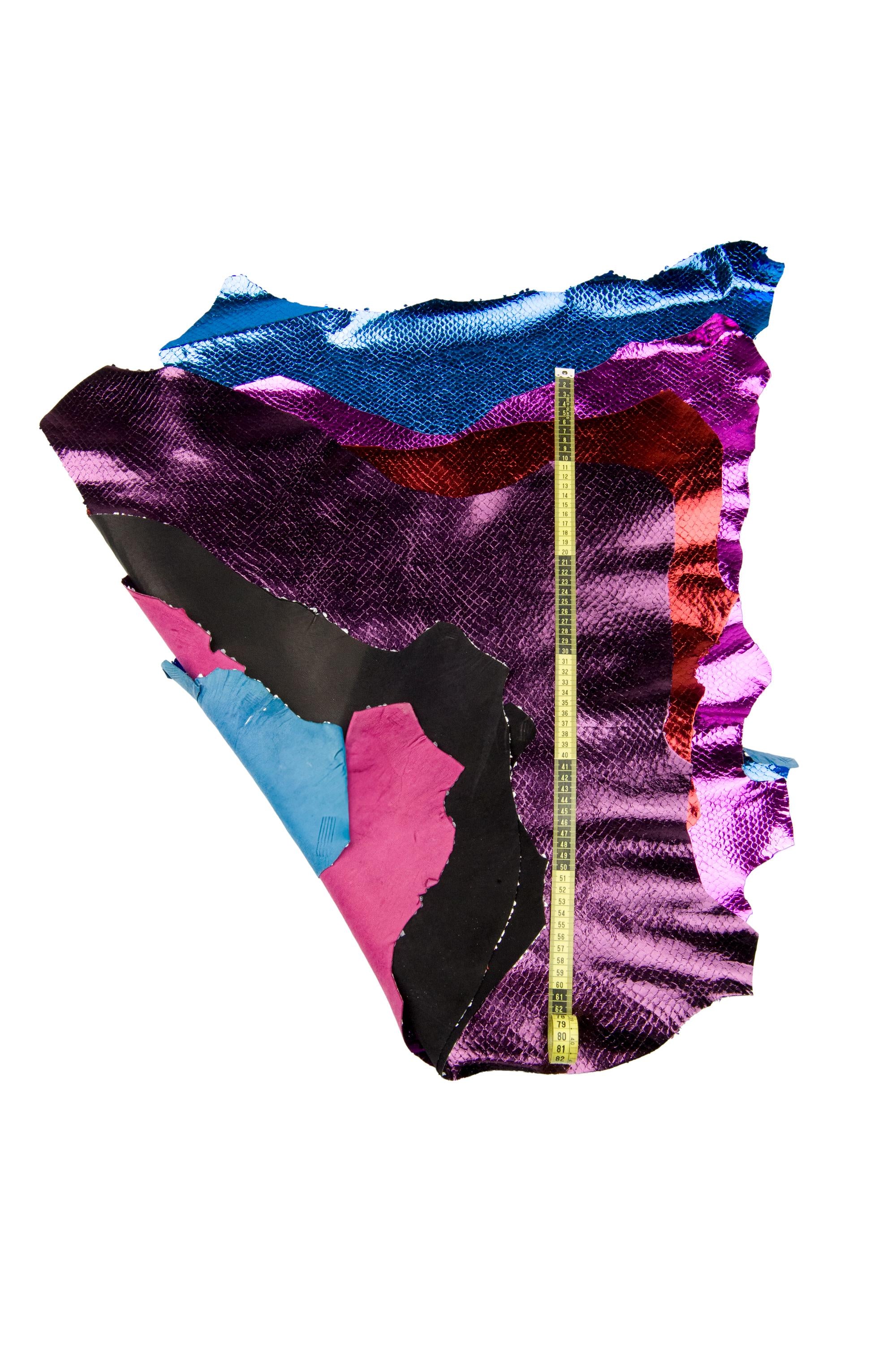 PYTHON printed leather skin, blue, fuchsia, burgundy, purple METALLIC goatskin hide for hobbyists B18029-MT(st) La Garzarara