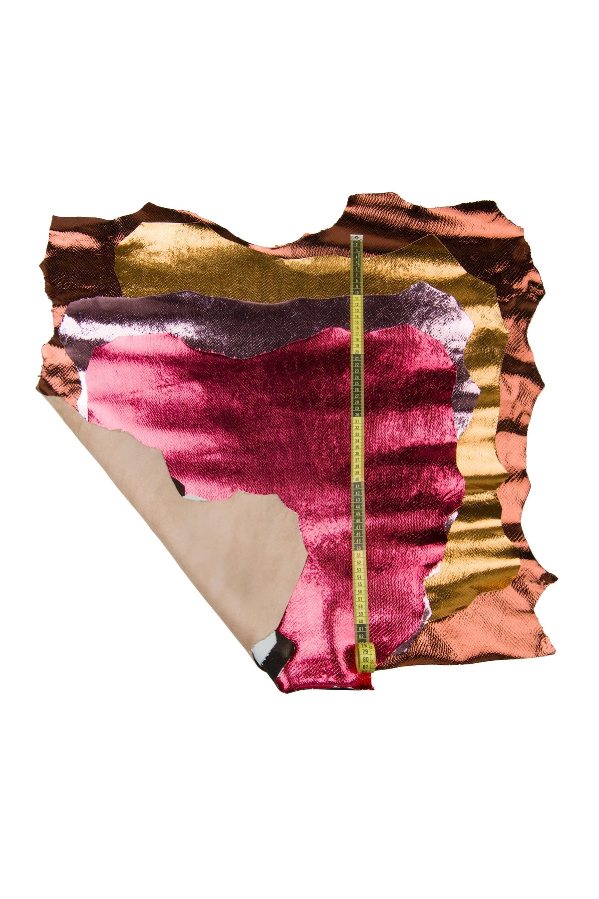 Mirror Snakeskin Leather Hide, Metallic Snake Print Skin, Iridescent Laminated pink, gold, dark red, brown reptile B18022-MT(st) LaGarzarara
