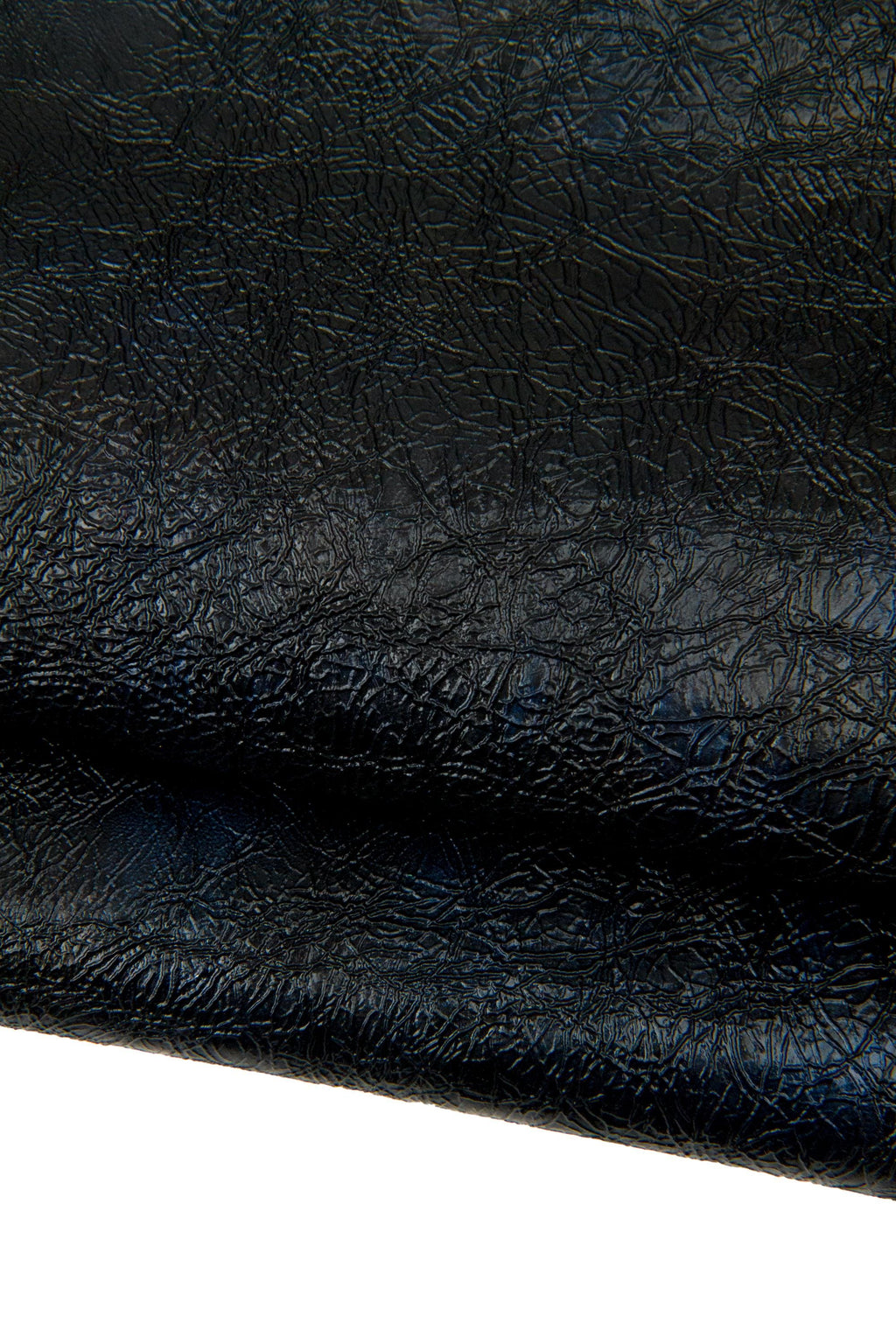 Black Grained leather skin with blue shades - glossy goatskin, soft patent effect hide for hobbyists B17935-TB La Garzarara