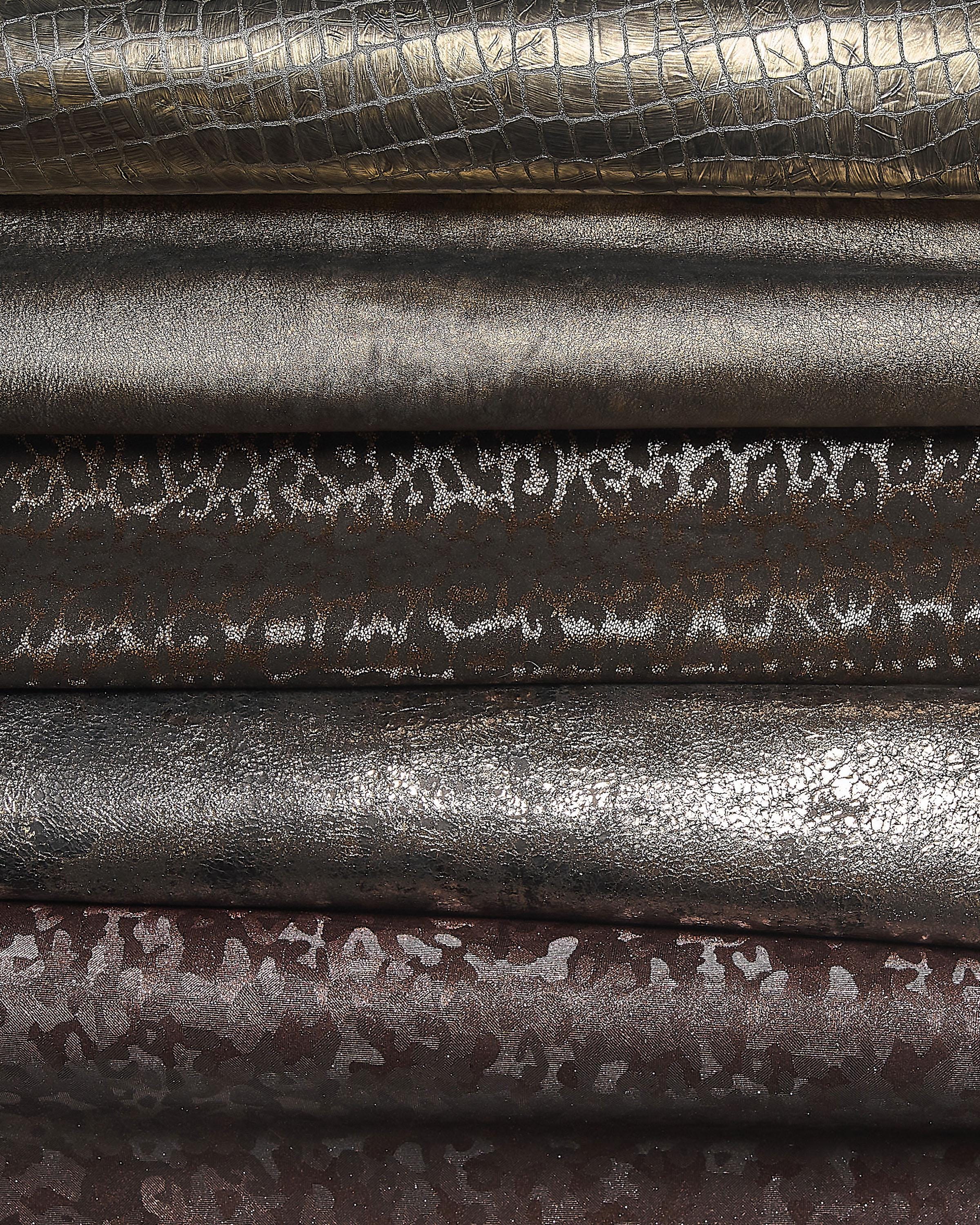 Steel, Bronze Bordeaux Leather Assortment , Lot of printed Hides & Skins Metallic, Vintage Fashion random hides B18133-MT(ST)