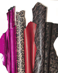 Mix leather skins lot, Red, pink and beige leather hides 5 metallic, leopard and camouflage printed hides, fancy goatskins B18130-MT(ST)