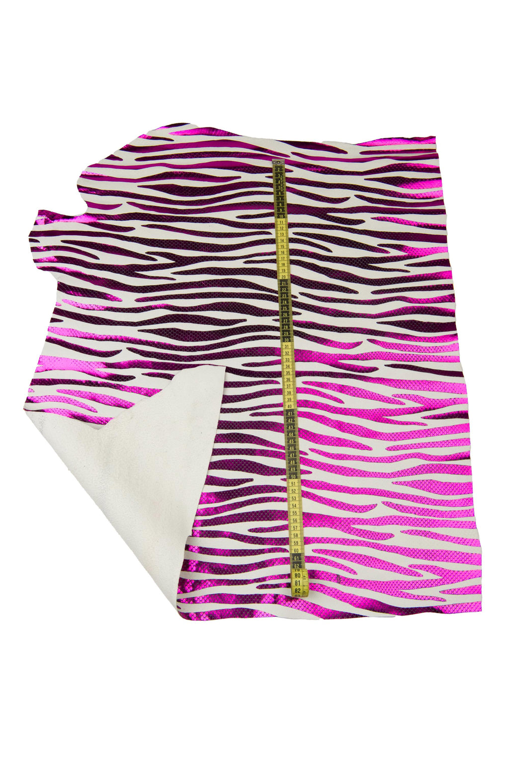 White fuchsia zebra leather hide, metallic animal print leather skin glossy, iridescent reptile effect PINK ZEBRA La Garzarara b18009-mt(st)