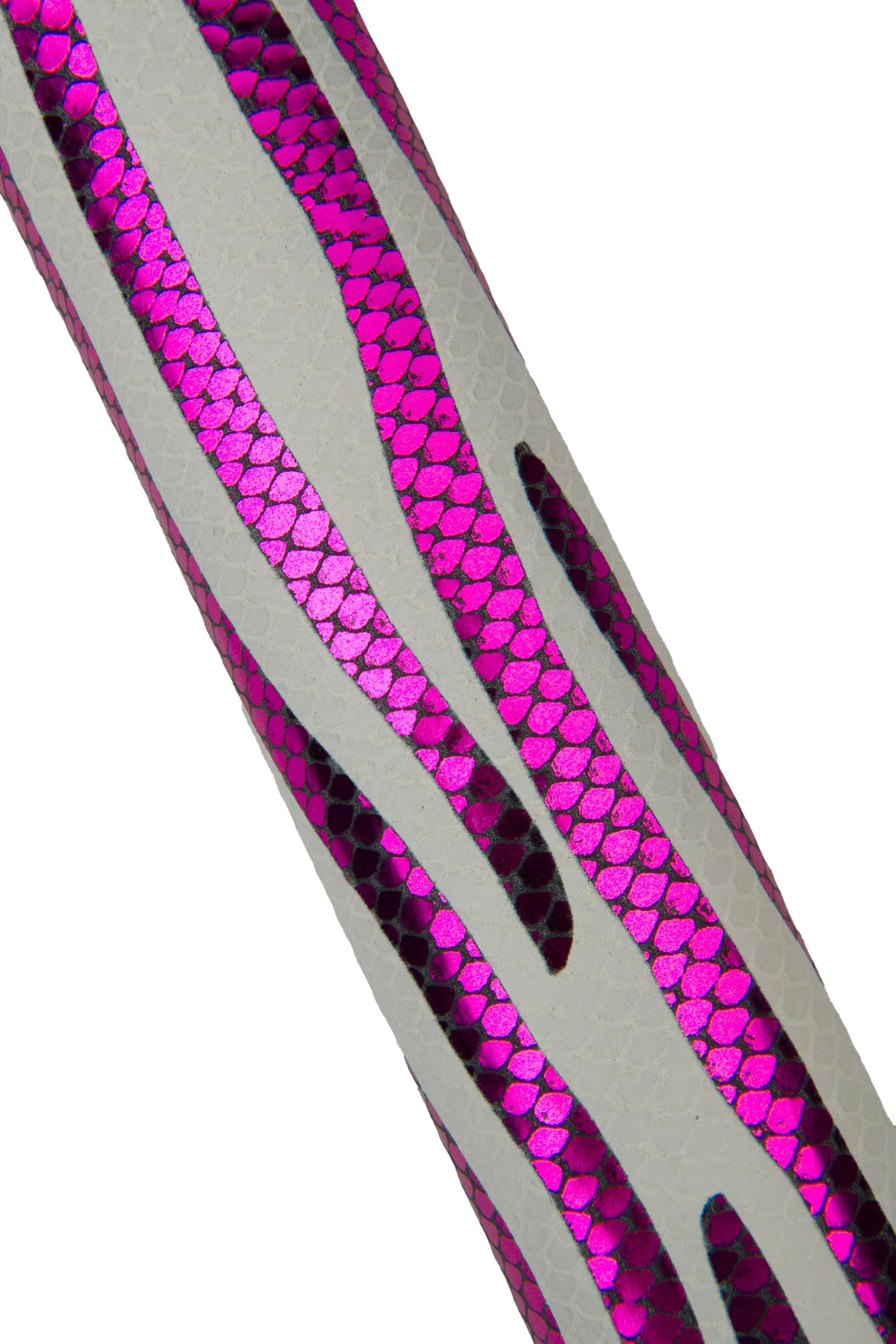 White fuchsia zebra leather hide, metallic animal print leather skin glossy, iridescent reptile effect PINK ZEBRA La Garzarara b18009-mt(st)