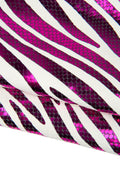 White fuchsia zebra leather hide, metallic animal print leather skin glossy, iridescent reptile effect PINK ZEBRA La Garzarara b18009-mt(st)