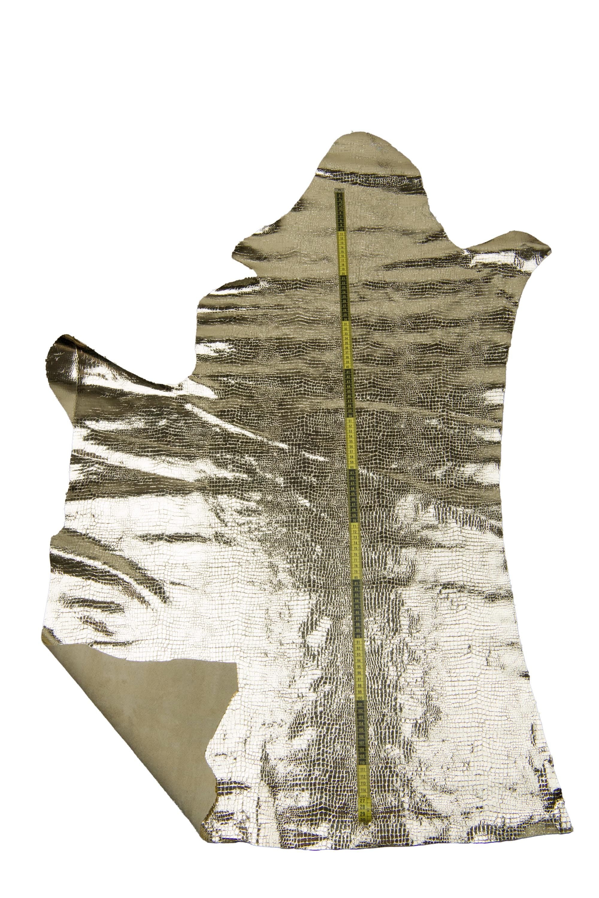 Metallic Light gold CROCODILE printed cowhide, platinum embossed leather hide, luxurious soft hide B17983-MT(st) La Garzarara