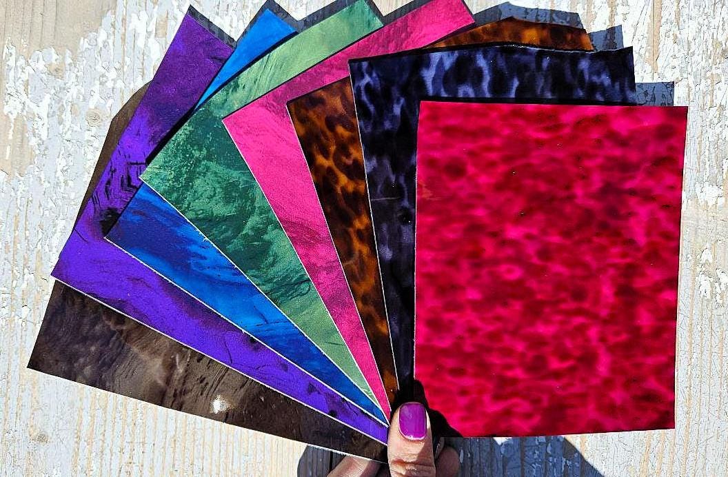 8 Selected leather scraps, PATENT, colors various, printed ,mix selection leather pieces as per pictures RT279 La Garzarara