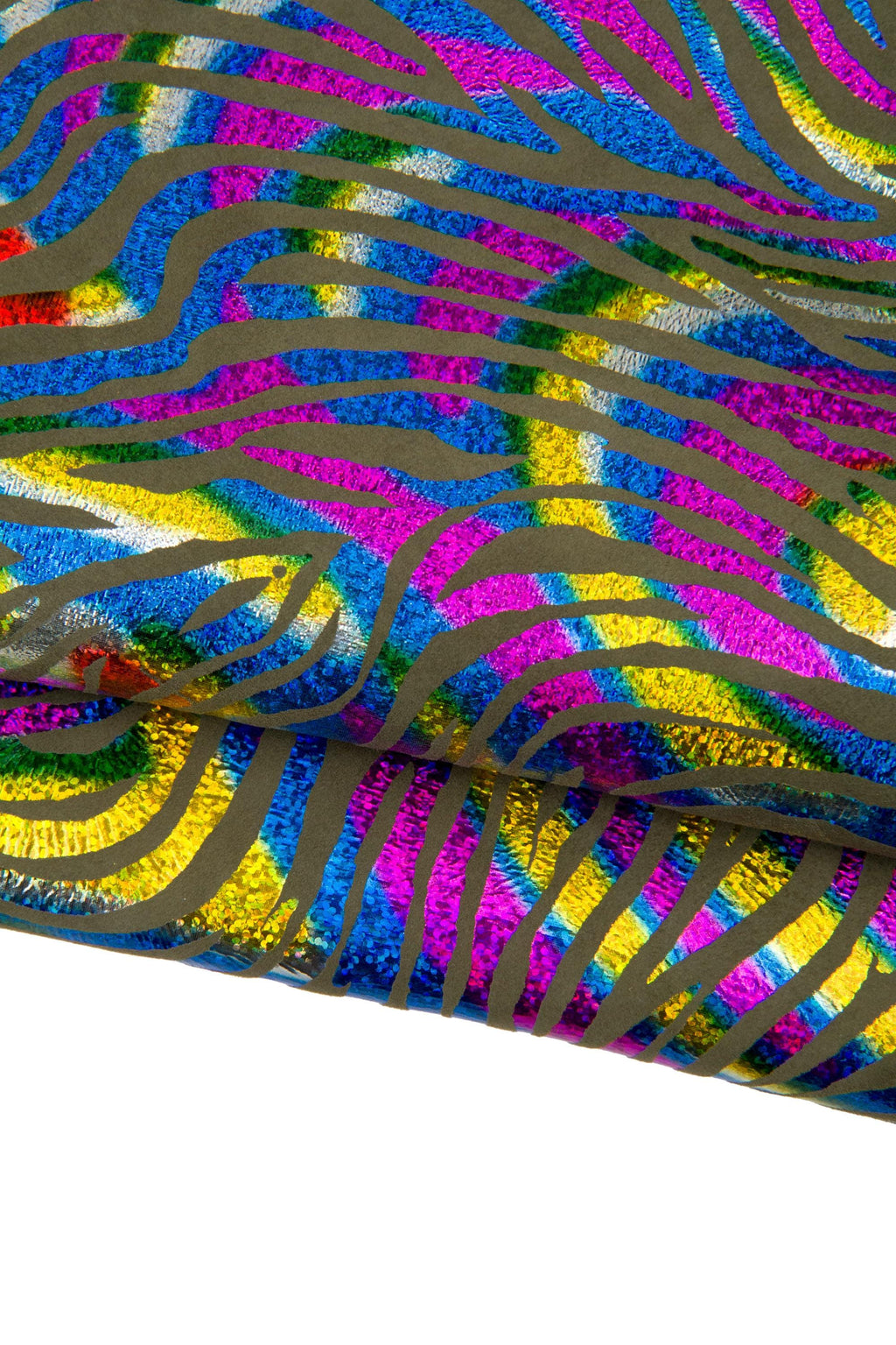 IRIDESCENT multicolor ZEBRA printed leather skin, military green suede goatskin - metallic animal print B17828-MT(st) La Garzarara