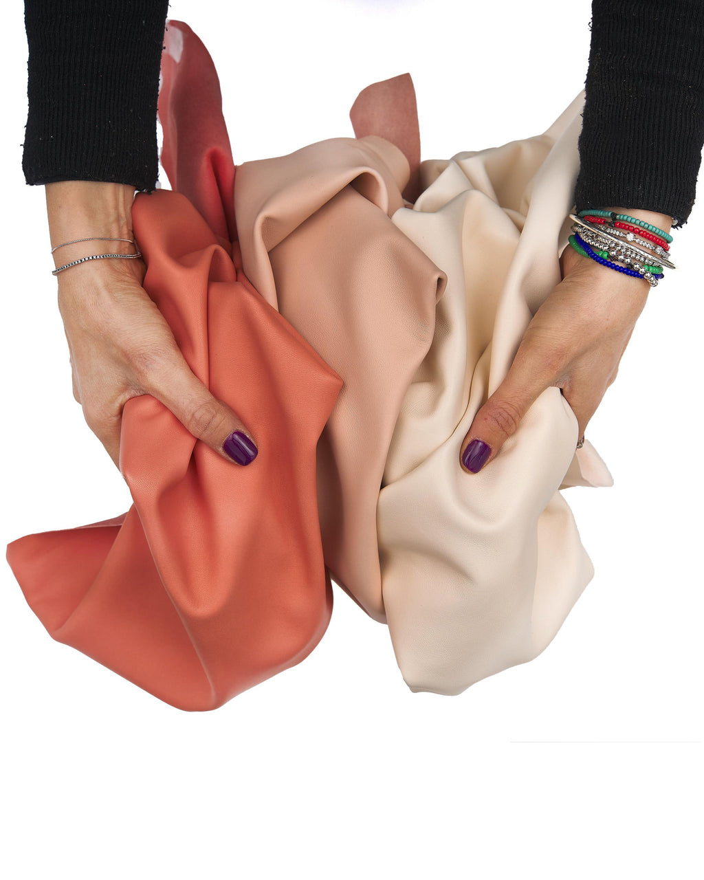 Thin soft lamb leather skins, cream and pink, supple lambskins, smooth silky sheepskin for garments and diy projects B17603-TU La Garzarara