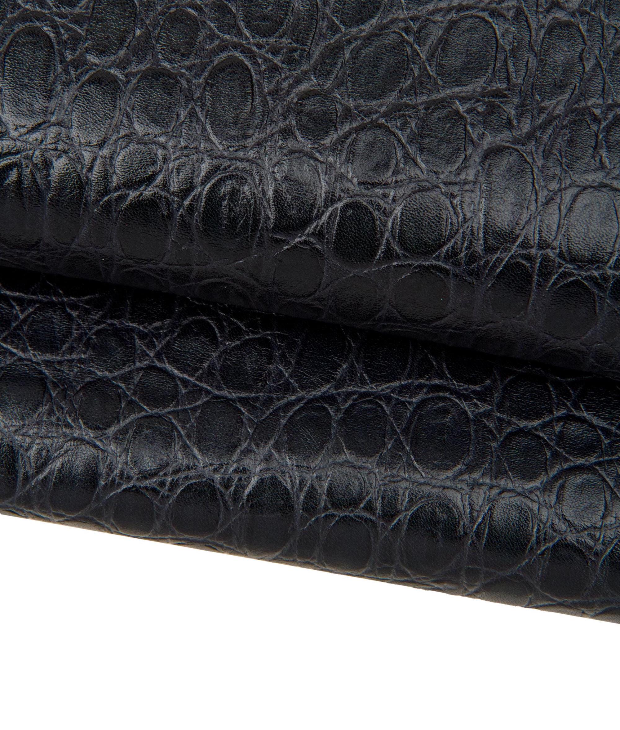 Dark brown CROCODILE embossed leather hide, ANIMAL printed soft calfskin, glossy cowhide for crafting B17683-TB La Garzarara