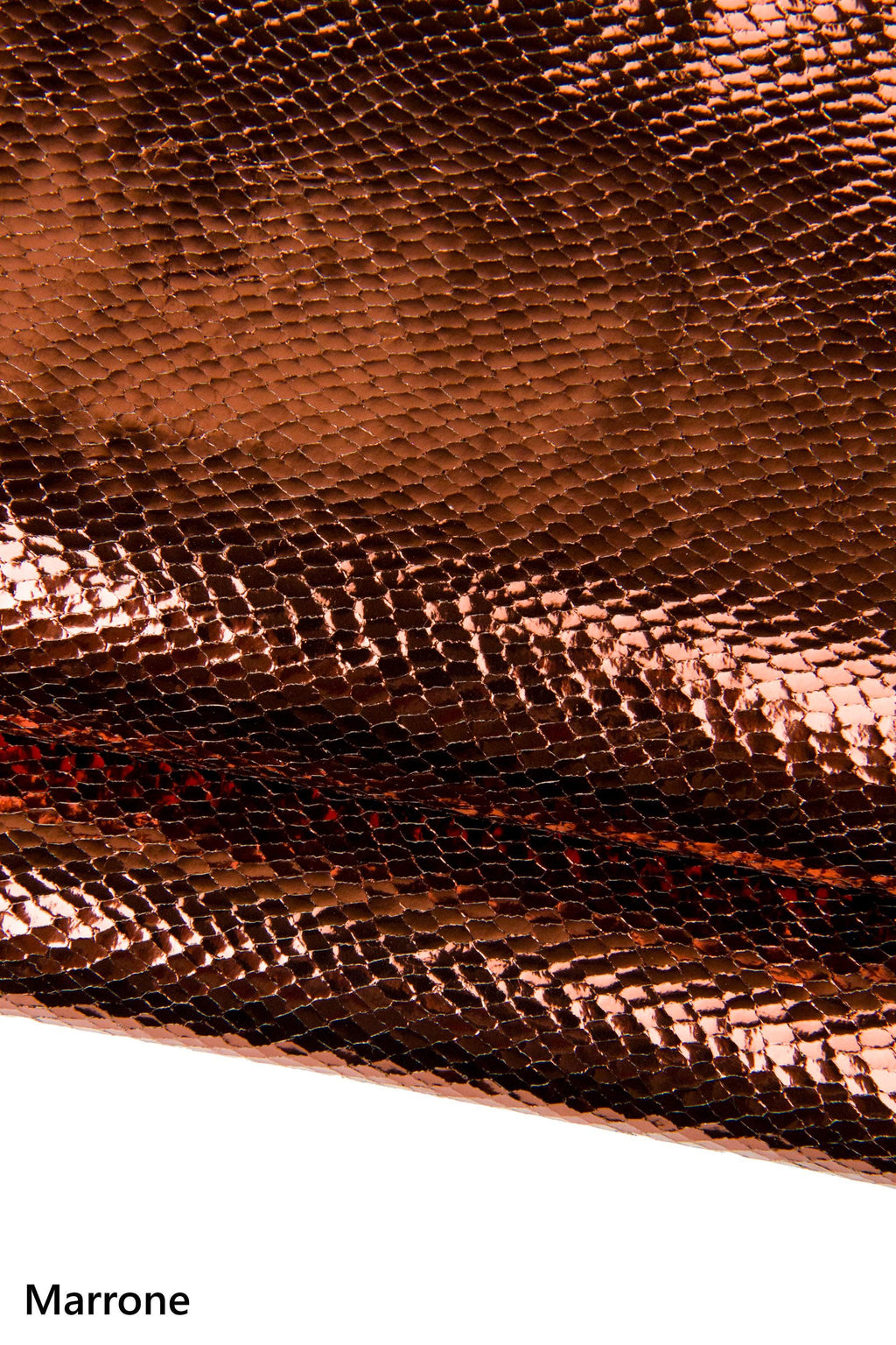 Mirror Snakeskin Leather Hide, Metallic Snake Print Skin, Iridescent Laminated pink, gold, dark red, brown reptile B18022-MT(st) LaGarzarara
