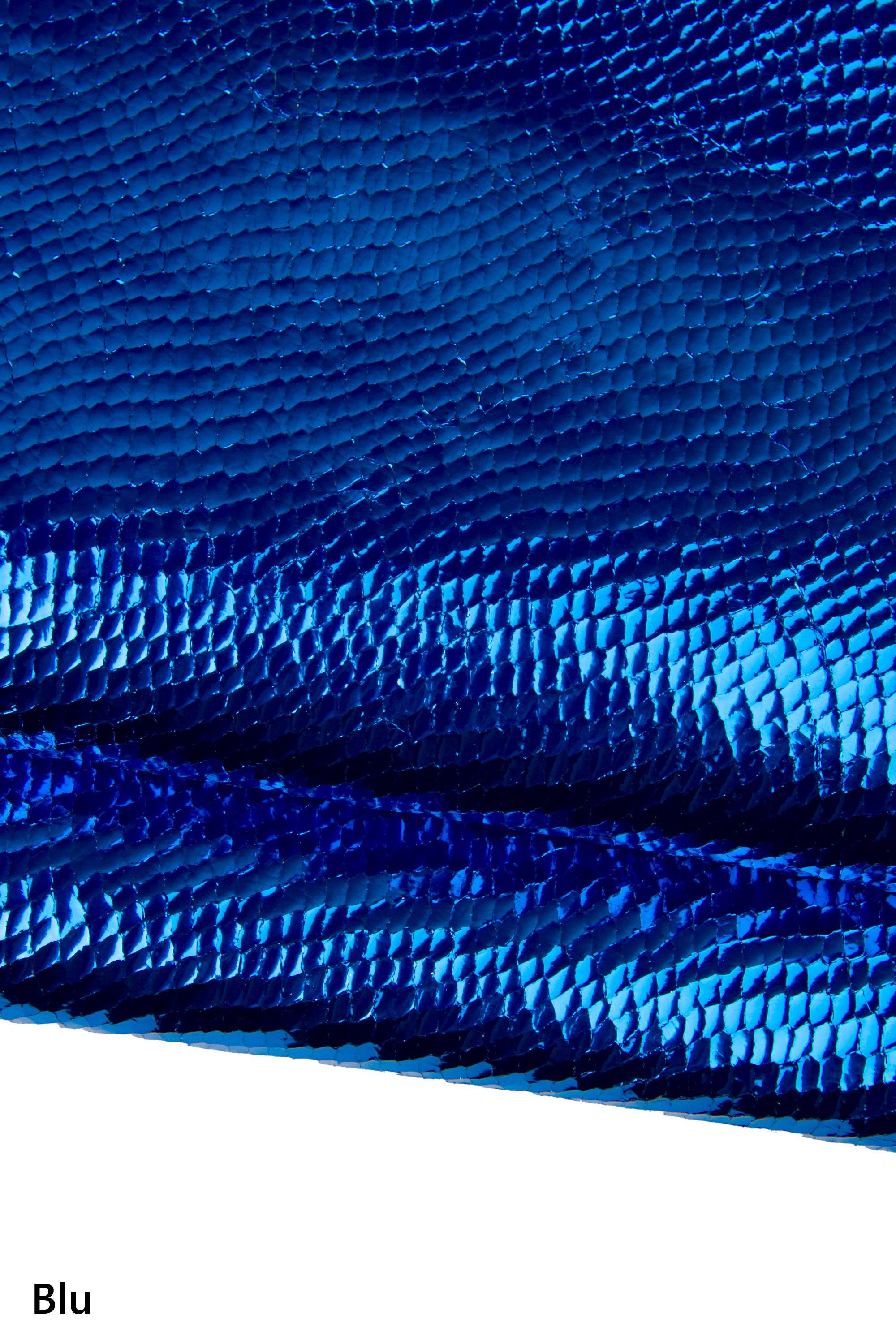 Electric blue metallic REPTILE leather skin, blue metallic python snakeskin, GLOSSY elegant hide B18023-MT(st) La Garzarara