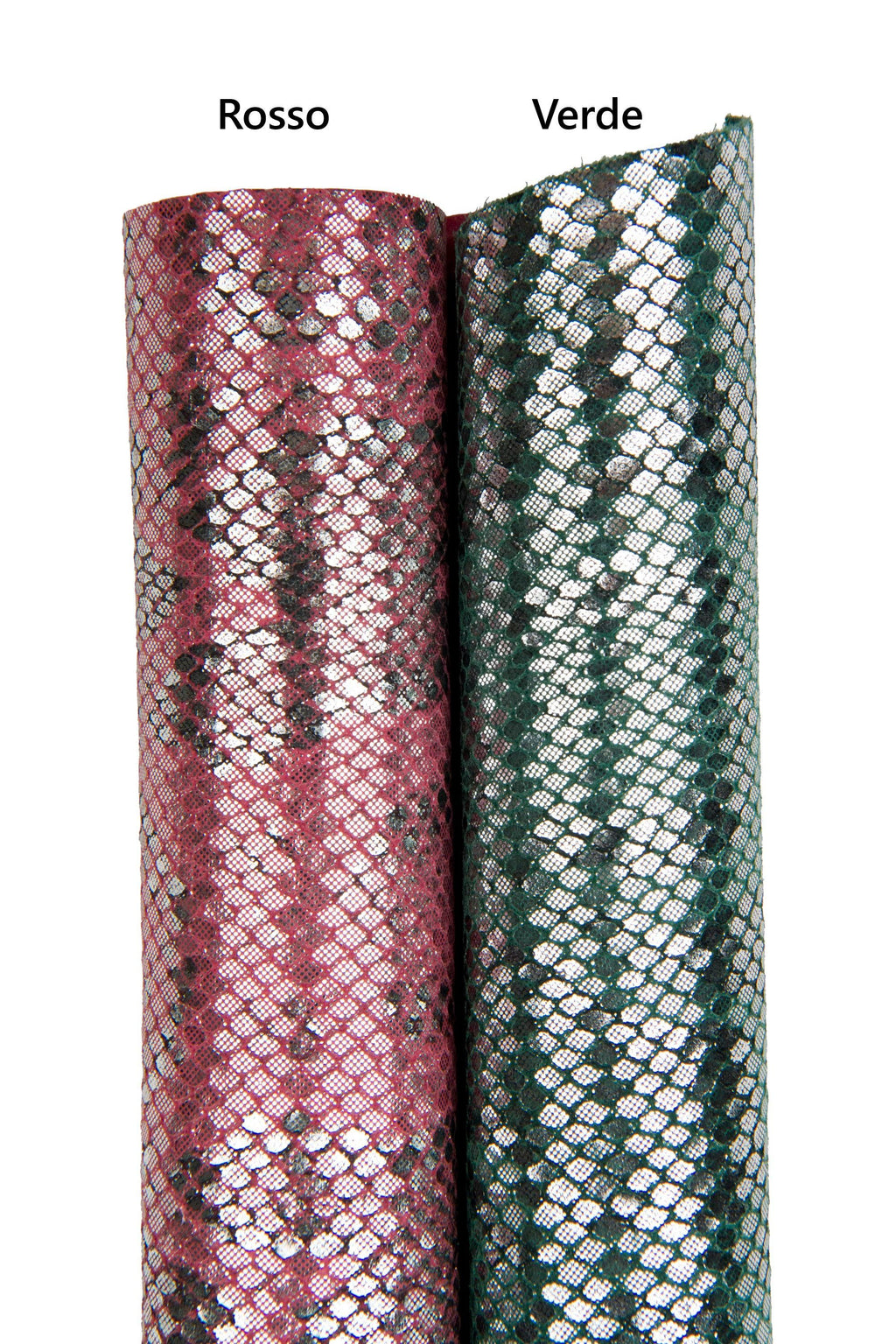 Red, green python cowhides, REPTILE printed METALLIC leather hides, soft calfskins for diy projects B17971-MT(st) La Garzarara