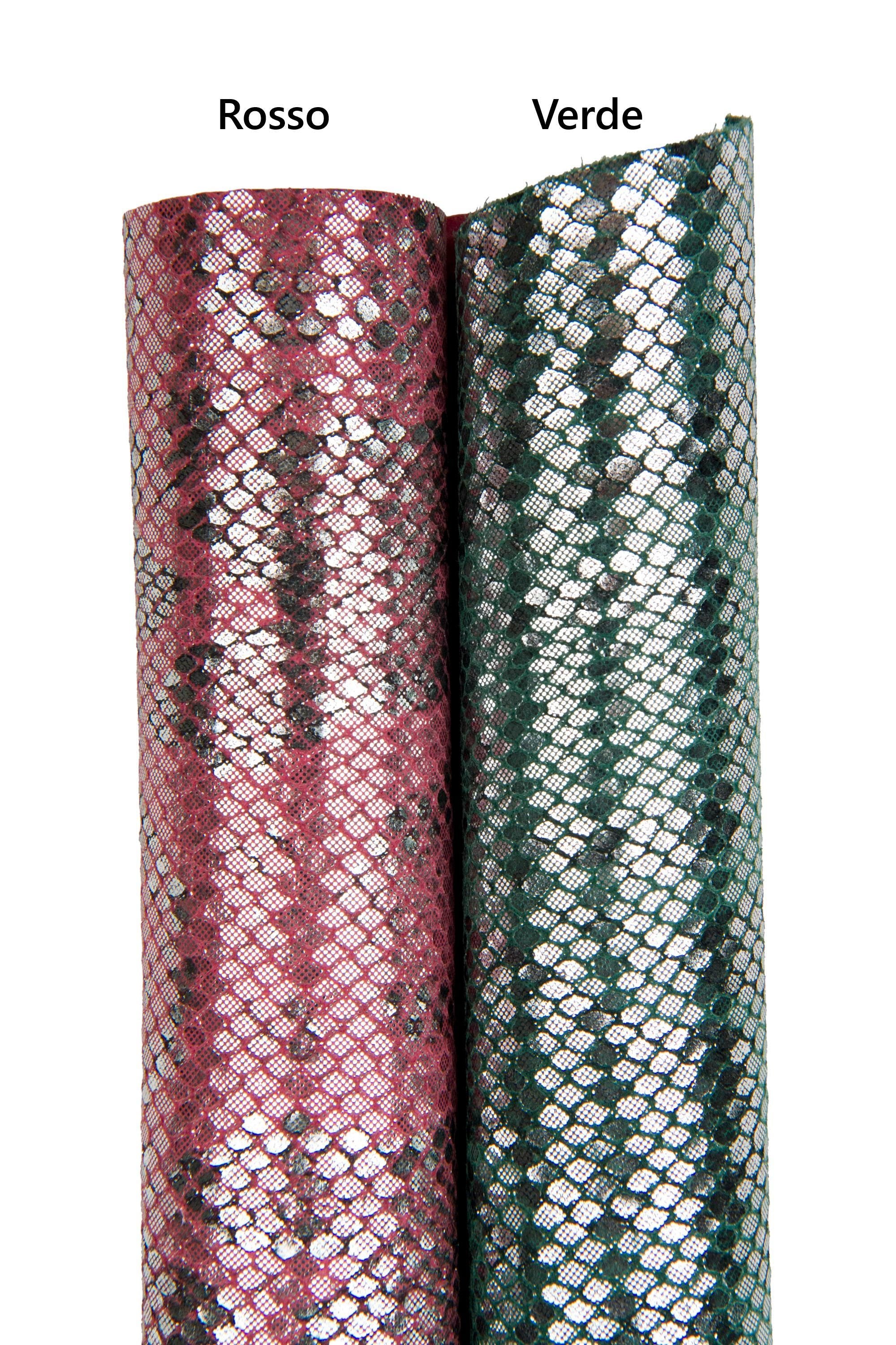Red, green python cowhides, REPTILE printed METALLIC leather hides, soft calfskins for diy projects B17971-MT(st) La Garzarara