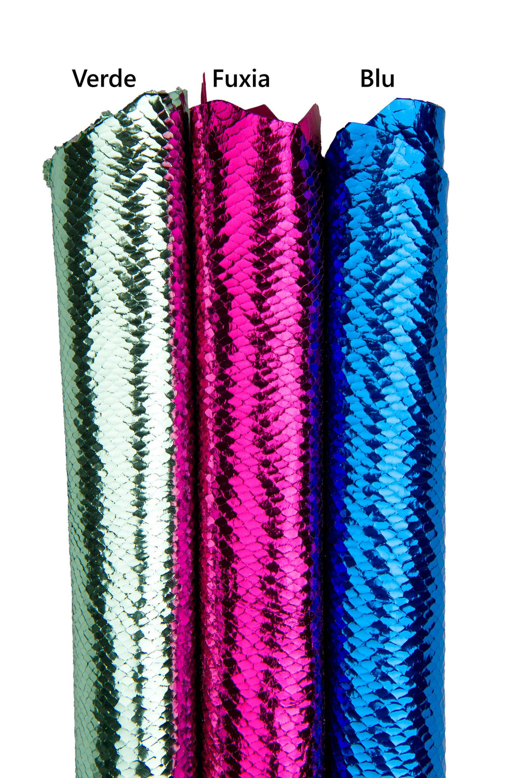 Electric blue metallic REPTILE leather skin, blue metallic python snakeskin, GLOSSY elegant hide B18023-MT(st) La Garzarara