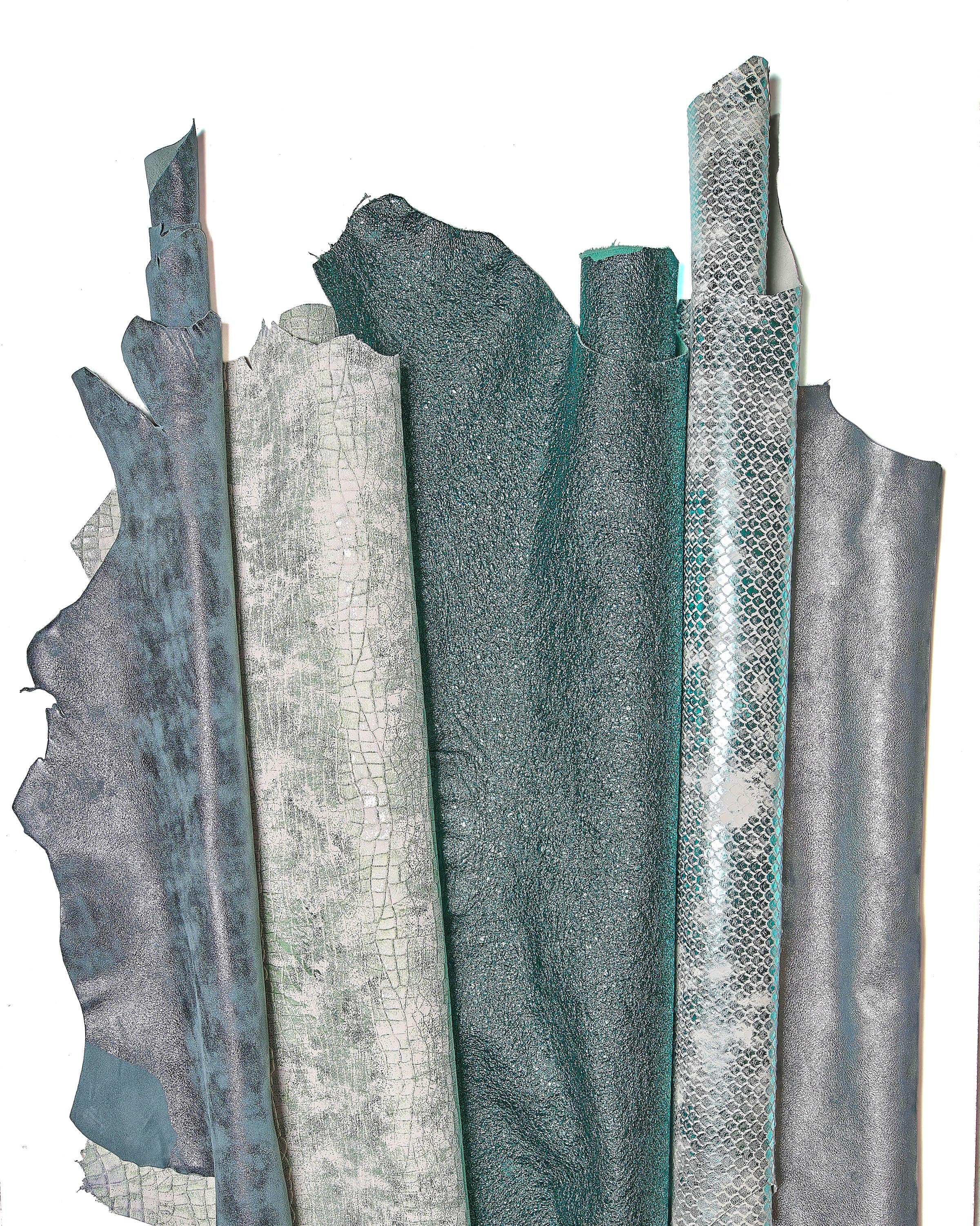Green Blue Leather hides Set, Metallic Printed and Textured Full Leather skins, RANDOM assortment B18127-MT(st) La Garzarara