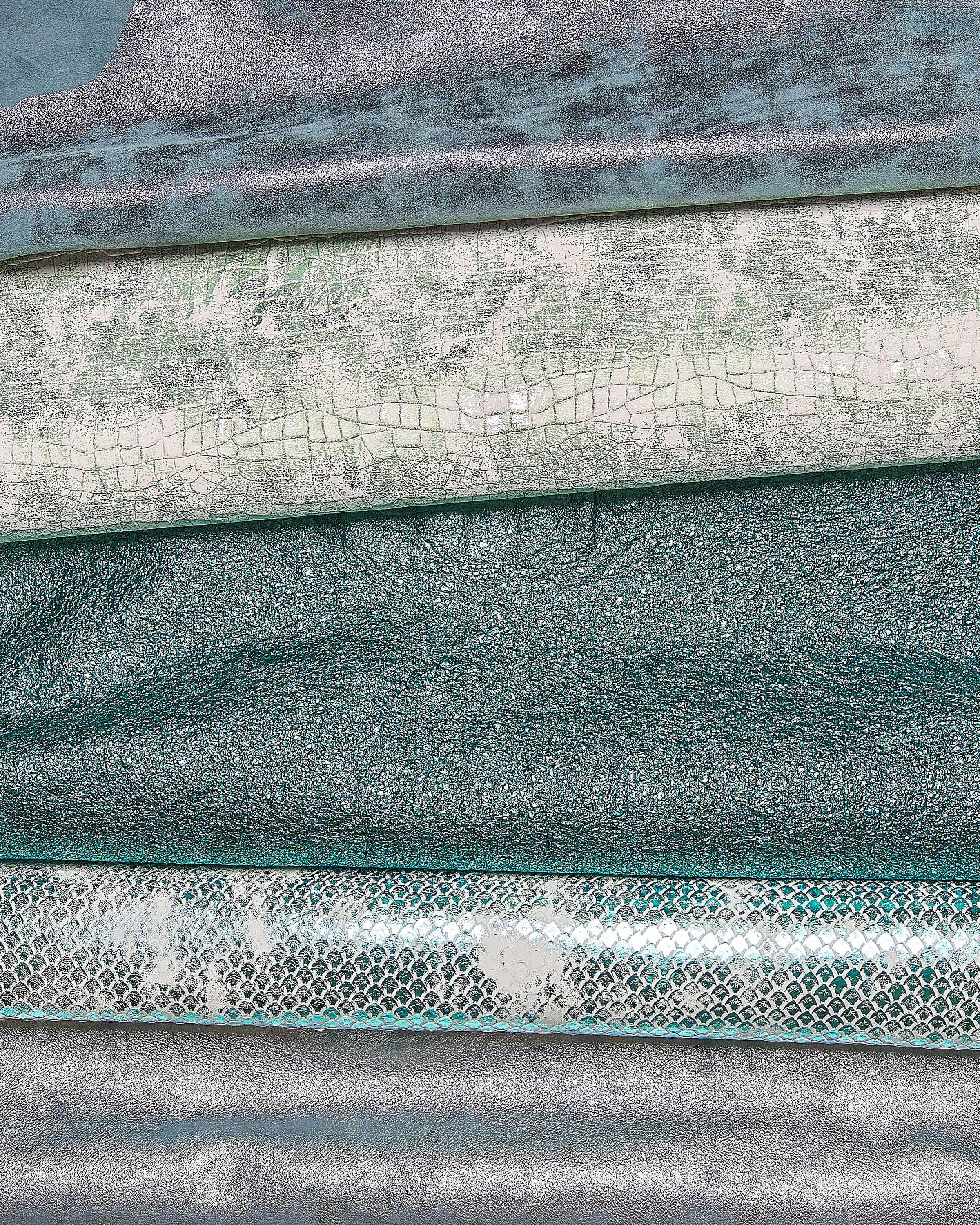 Green Blue Leather hides Set, Metallic Printed and Textured Full Leather skins, RANDOM assortment B18127-MT(st) La Garzarara