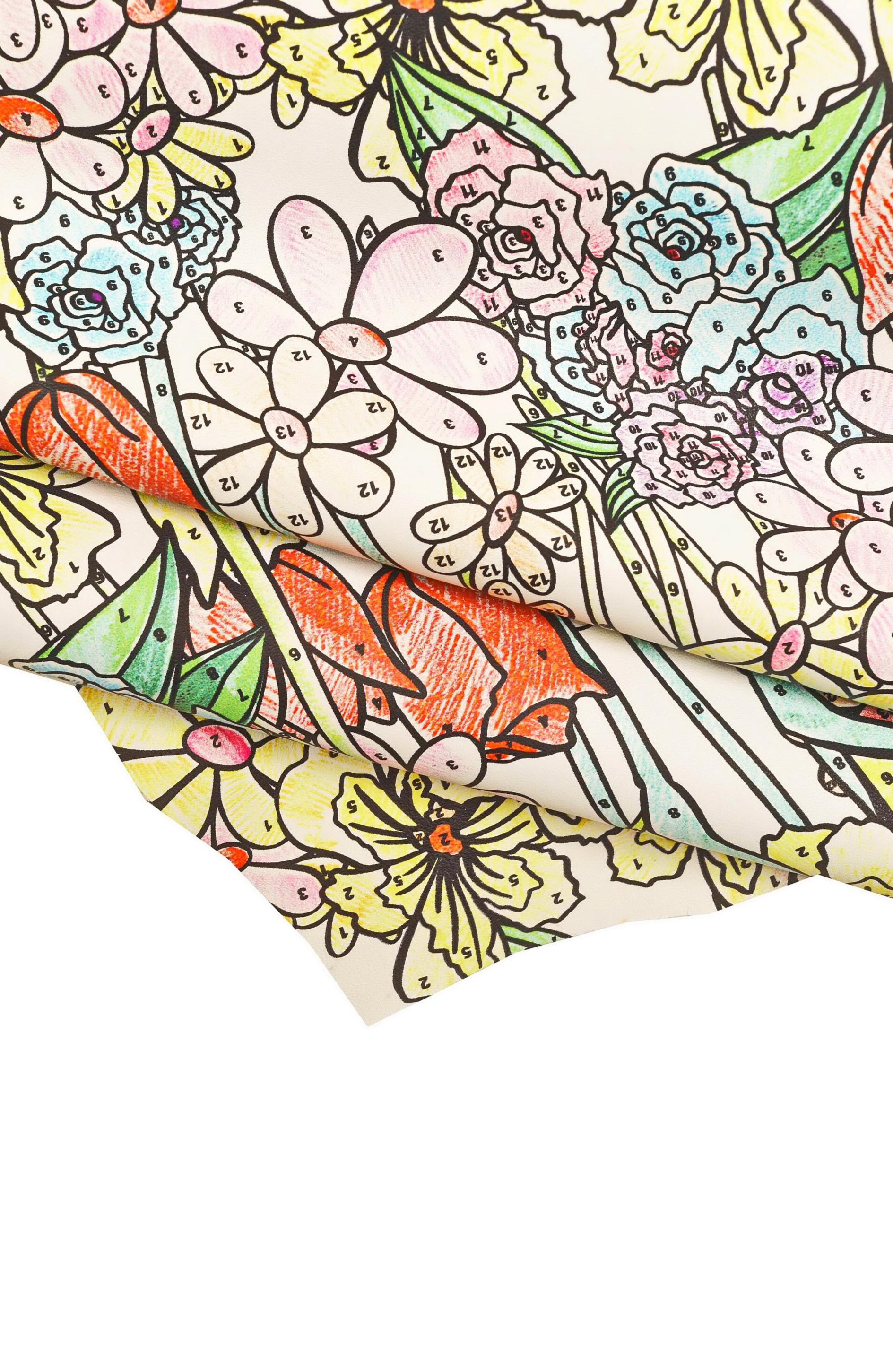 MULTICOLOR FLORAL printed leather skin, colorful flower print on lambskin, soft textured sheepskin b16241-st