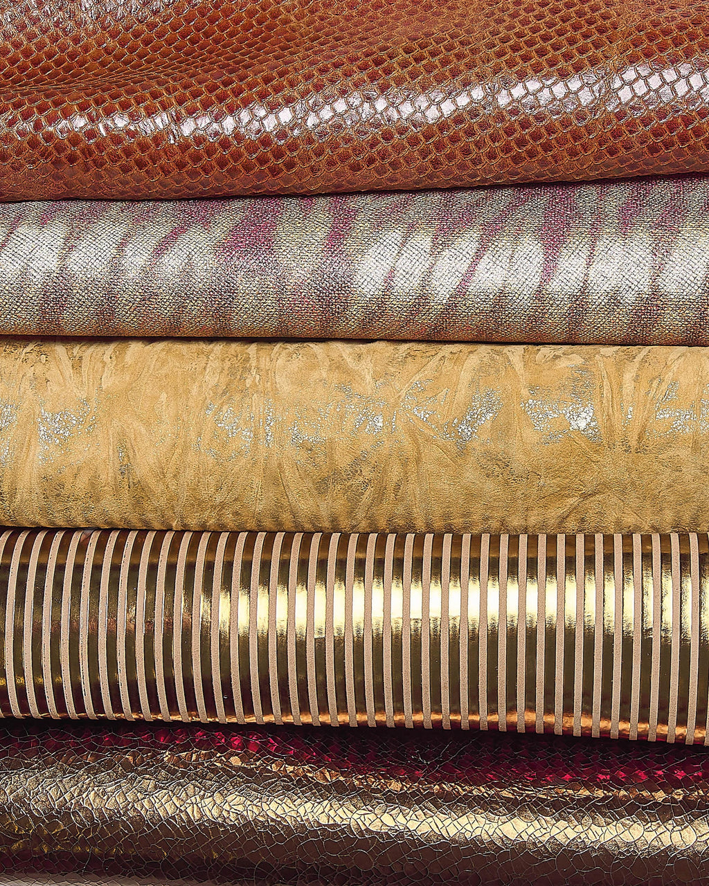 Bundle leather skins for crafting, gold bronze and brown leather hides, random mix of patterns colors, variety texture B18129-MT(ST)