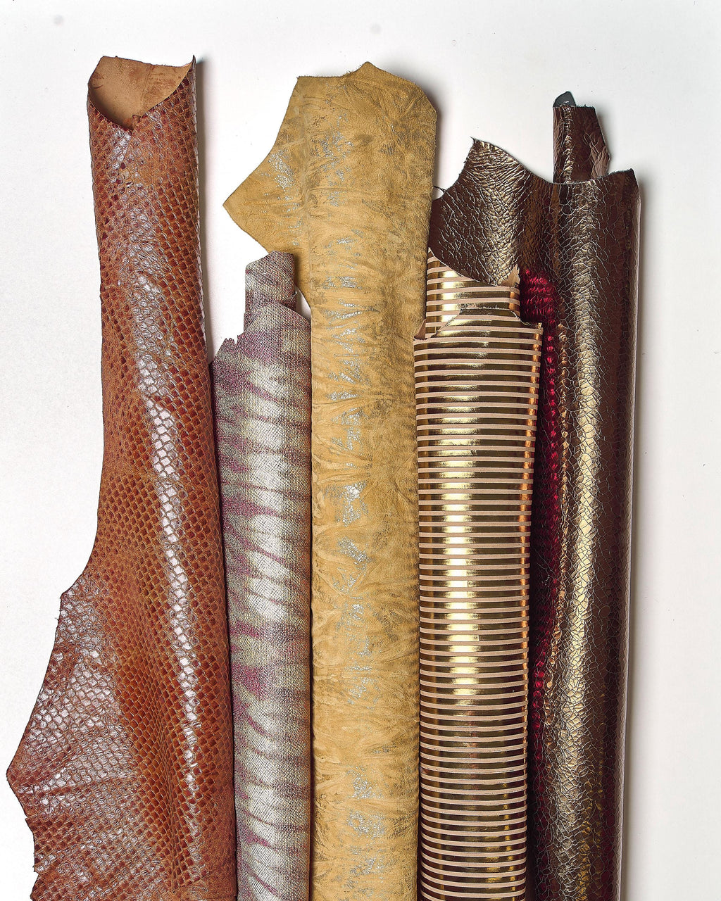 Bundle leather skins for crafting, gold bronze and brown leather hides, random mix of patterns colors, variety texture B18129-MT(ST)