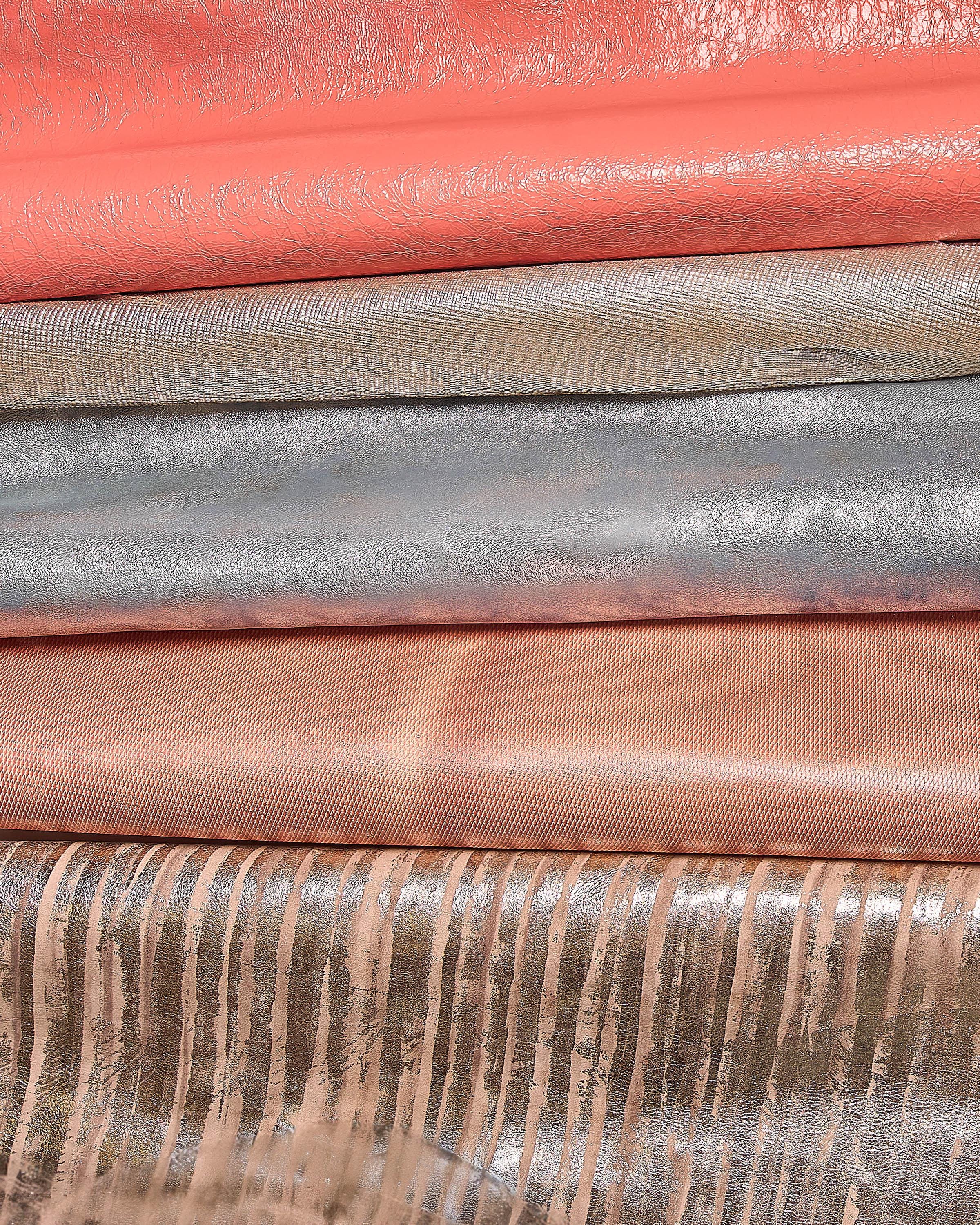 Premium leather set Light gold and Pink skins, soft metallic printed textured hides leather for DIY projects, random mix B18143-MT(st)