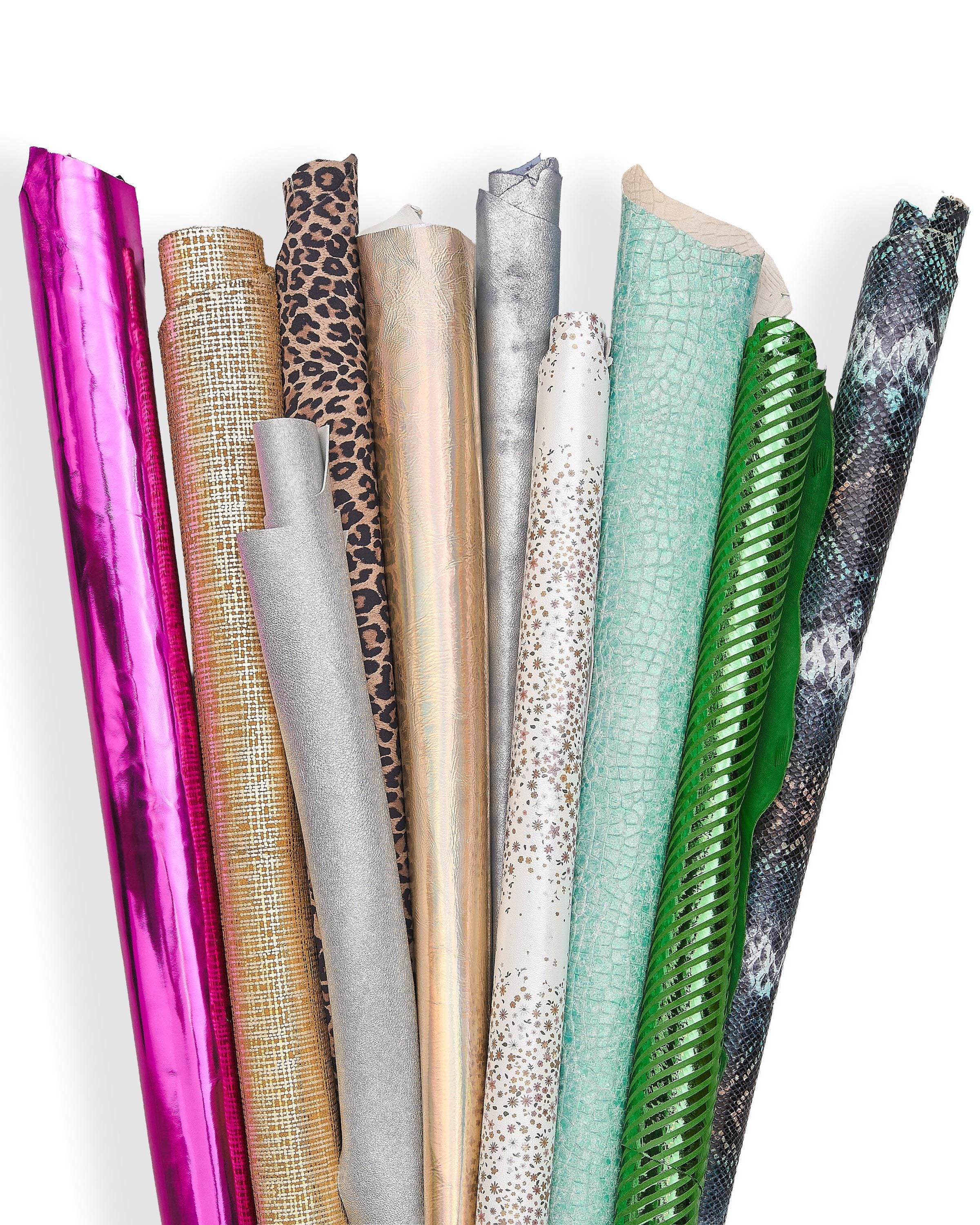 Designer Leather Variety Pack, mix Leather Hides and Skins, colorful Leather Assortment bundle 5 or 10 leathers B147