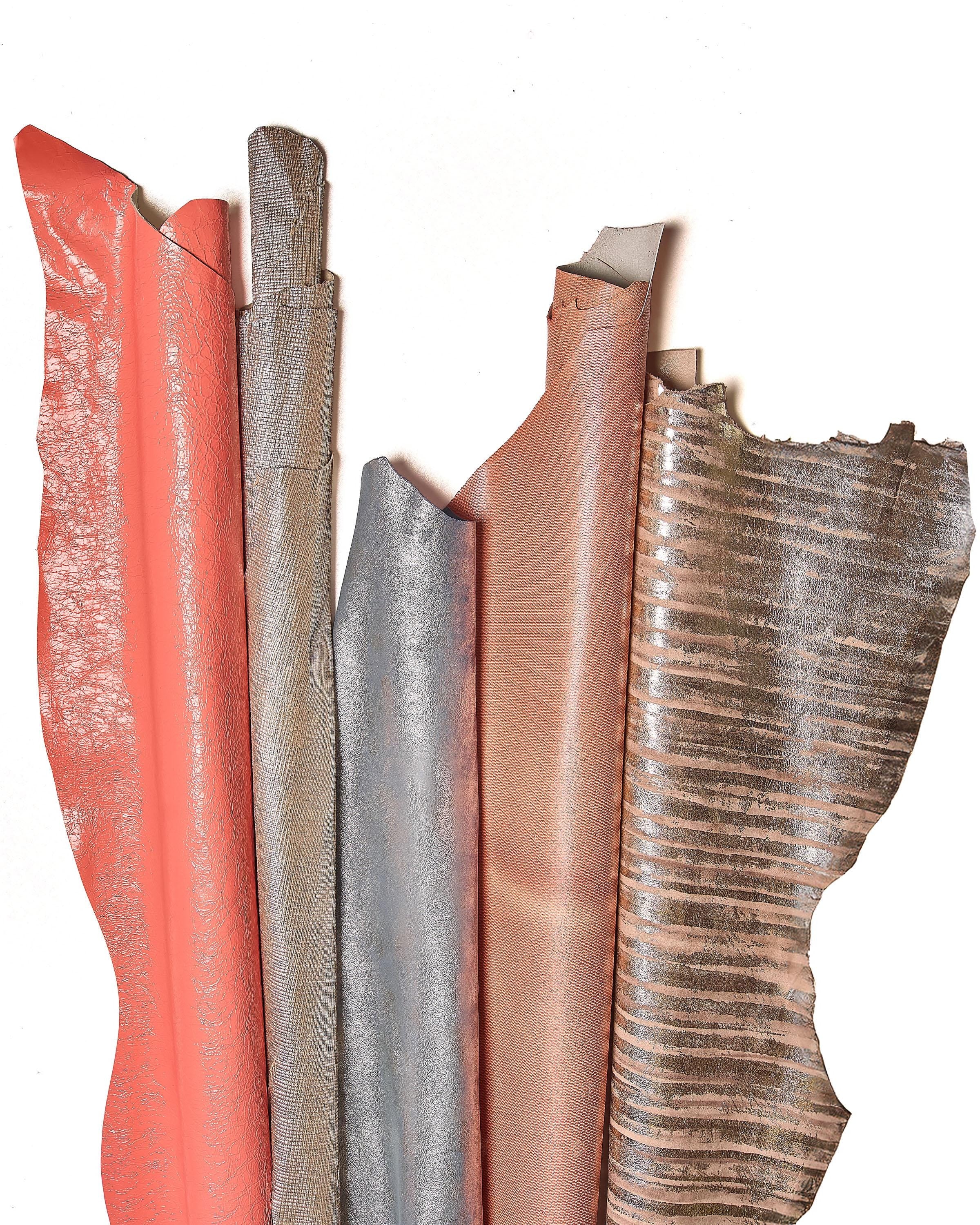 Premium leather set Light gold and Pink skins, soft metallic printed textured hides leather for DIY projects, random mix B18143-MT(st)