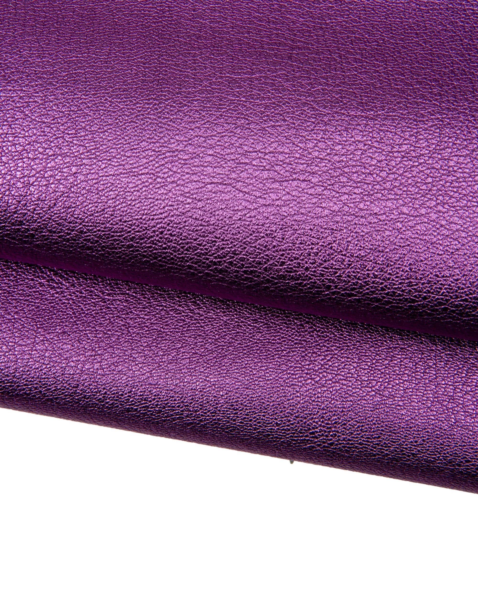 Purple leather skin, METALLIC tiny pebble GRAIN printed goatskin, soft sparkle hide for diy projects B17882-MT La Garzarara