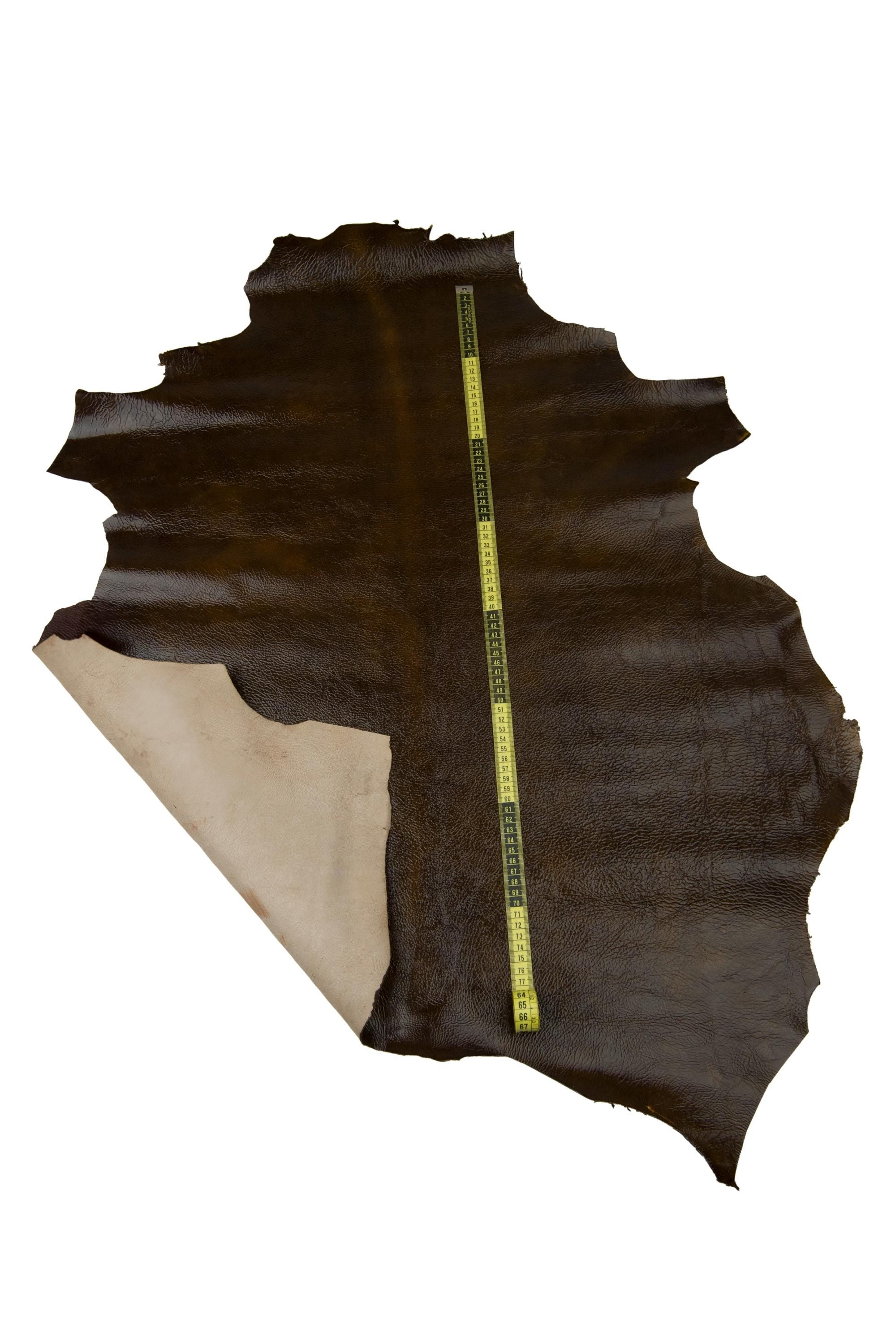 Brown green PATENT leather hide, glossy grained goatskin skin shiny leather for handbags shoes B17949-TU La Garzarara